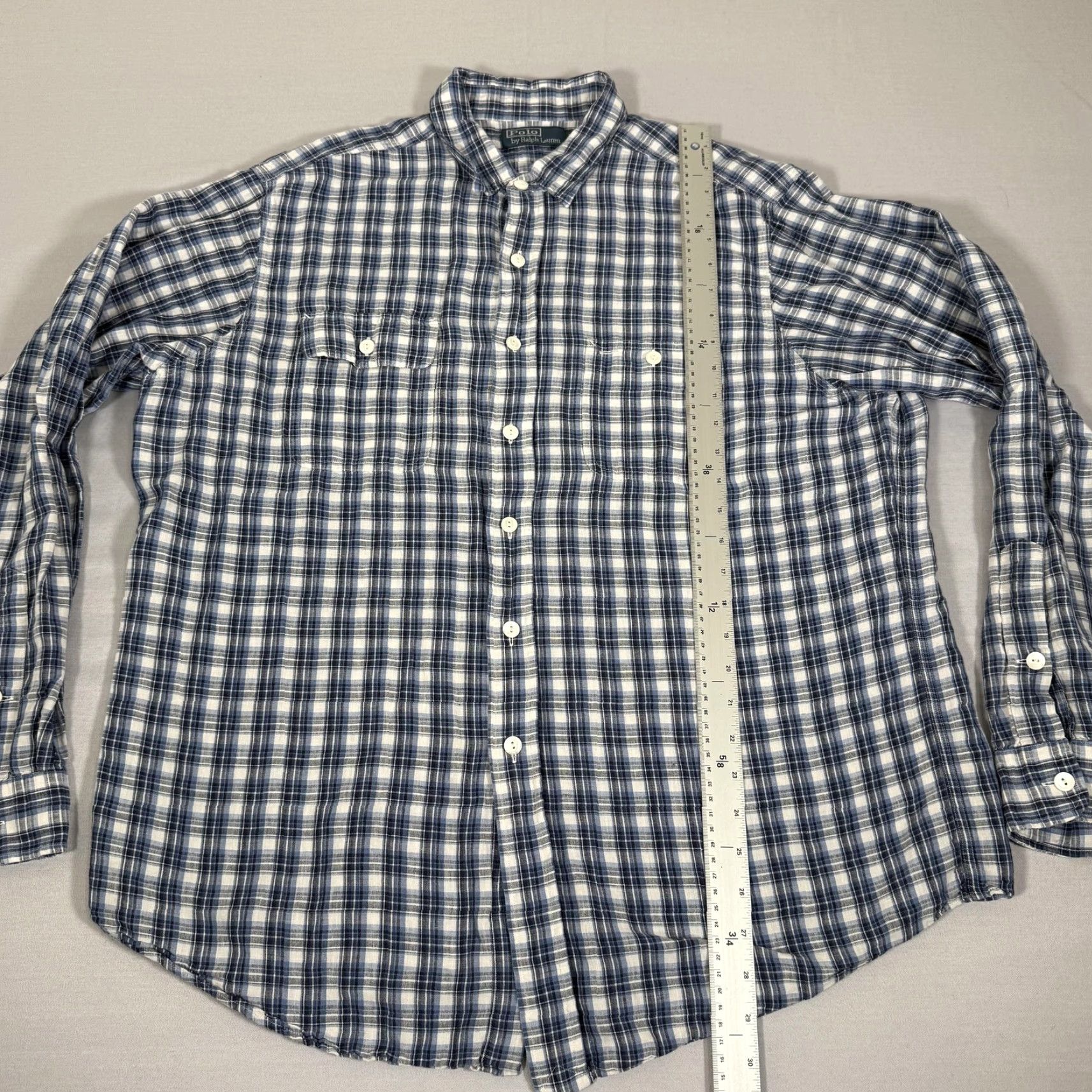 Polo Ralph Lauren VINTAGE Polo Ralph Lauren Shirt Mens XL Blue Plaid Linen Long Sleeve Button Down Preppy Size US XL / EU 56 / 4 - 6 Thumbnail