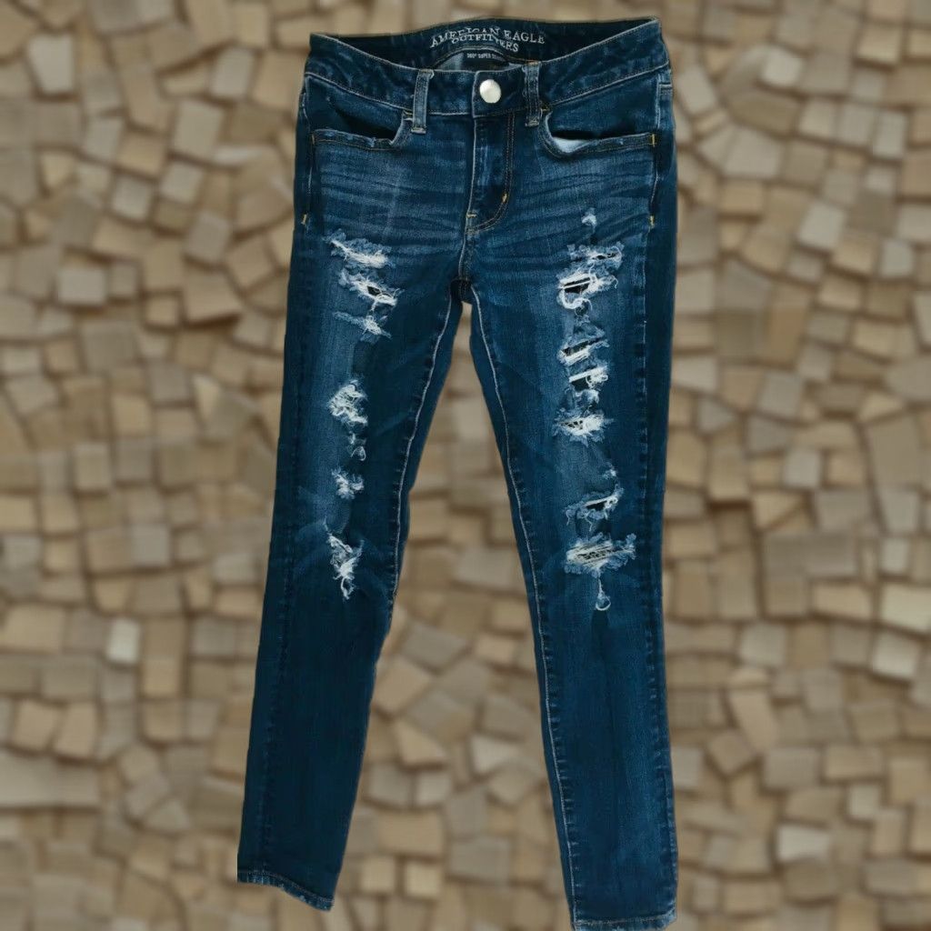 American Eagle Outfitters American Eagle Outfitters Jeans Women's 2 Distressed Super Stretch Jegging Denim Blue Dark Wash Size 2 Womens Jeans Size 26" / US 2 / IT 38 - 1 Thumbnail