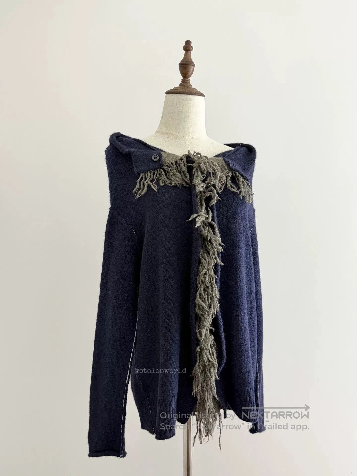 Y's navy wool knit top with fringe detail. Size S / US 4 / IT 40 - 3 Thumbnail