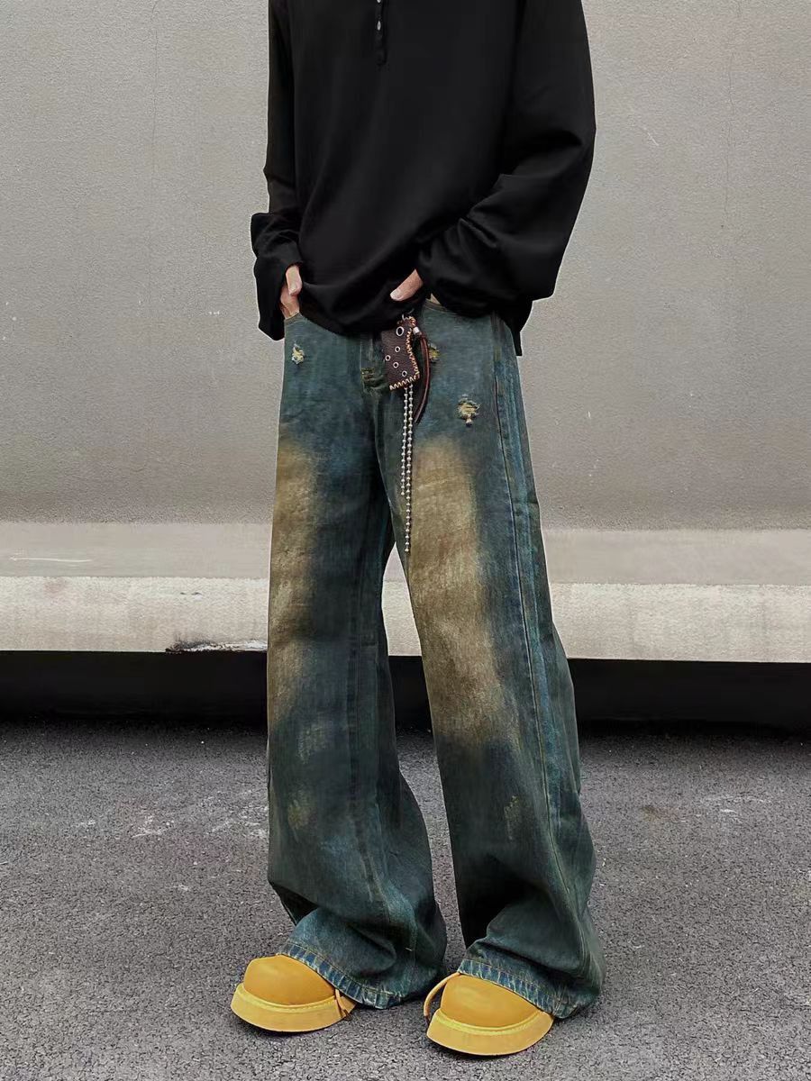 Vintage Vintage street Y2K dirty dyed ripped baggy jeans Size US 30 / EU 46 - 5 Thumbnail