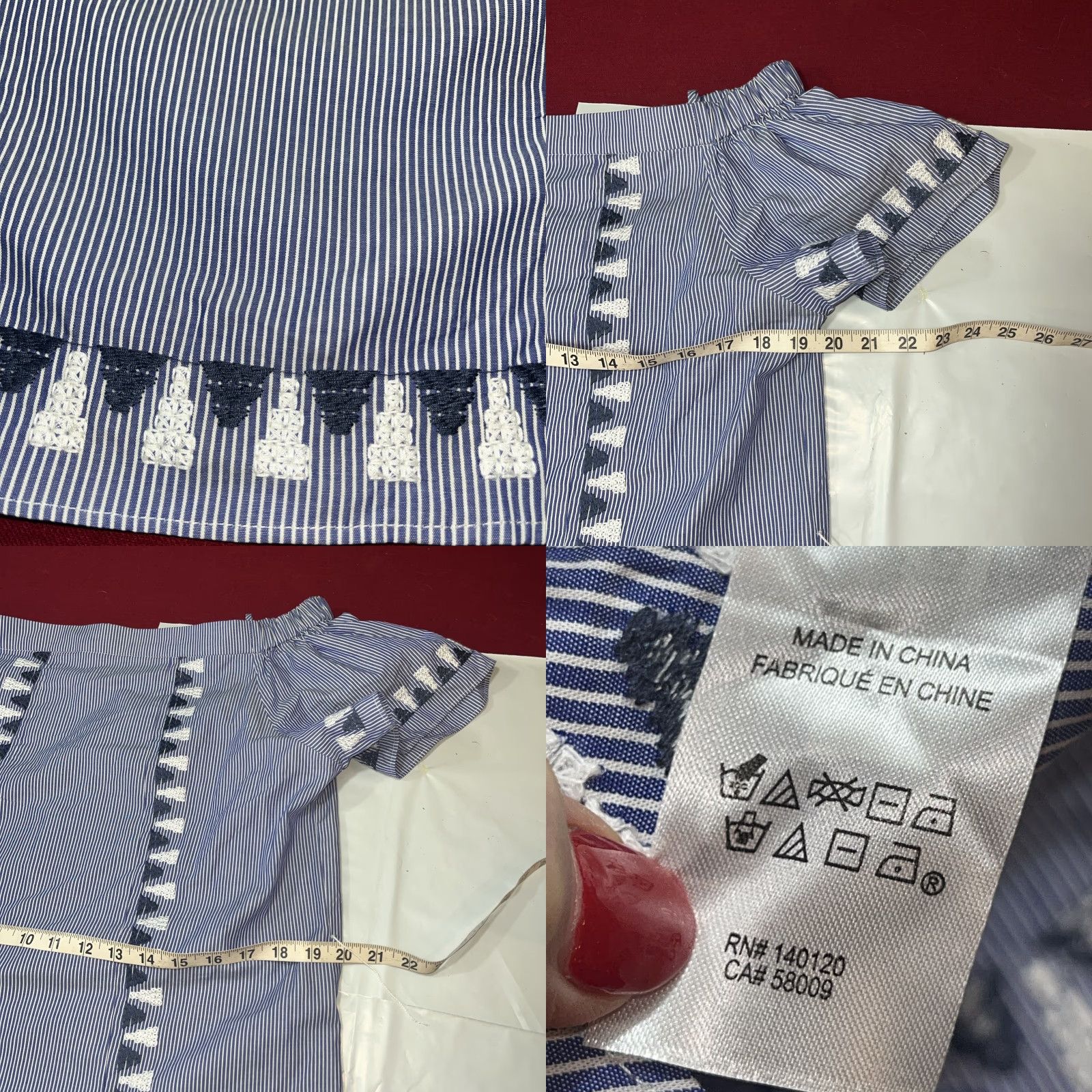 Vintage Stella & Dot Navy Blue DRESS White Striped Embroidery, Off Shoulder Straps L XL Size XL / US 12-14 / IT 48-50 - 8 Thumbnail