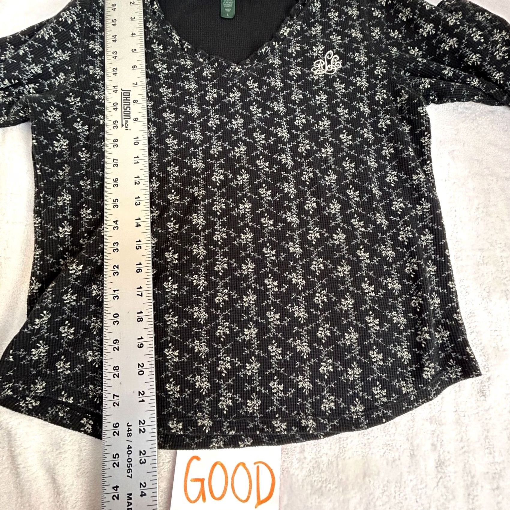 Ralph Lauren Lauren Ralph Lauren Womens Floral Waffle Knit Long Sleeve Top V-Neck Black Large Size L / US 10 / IT 46 - 7 Thumbnail