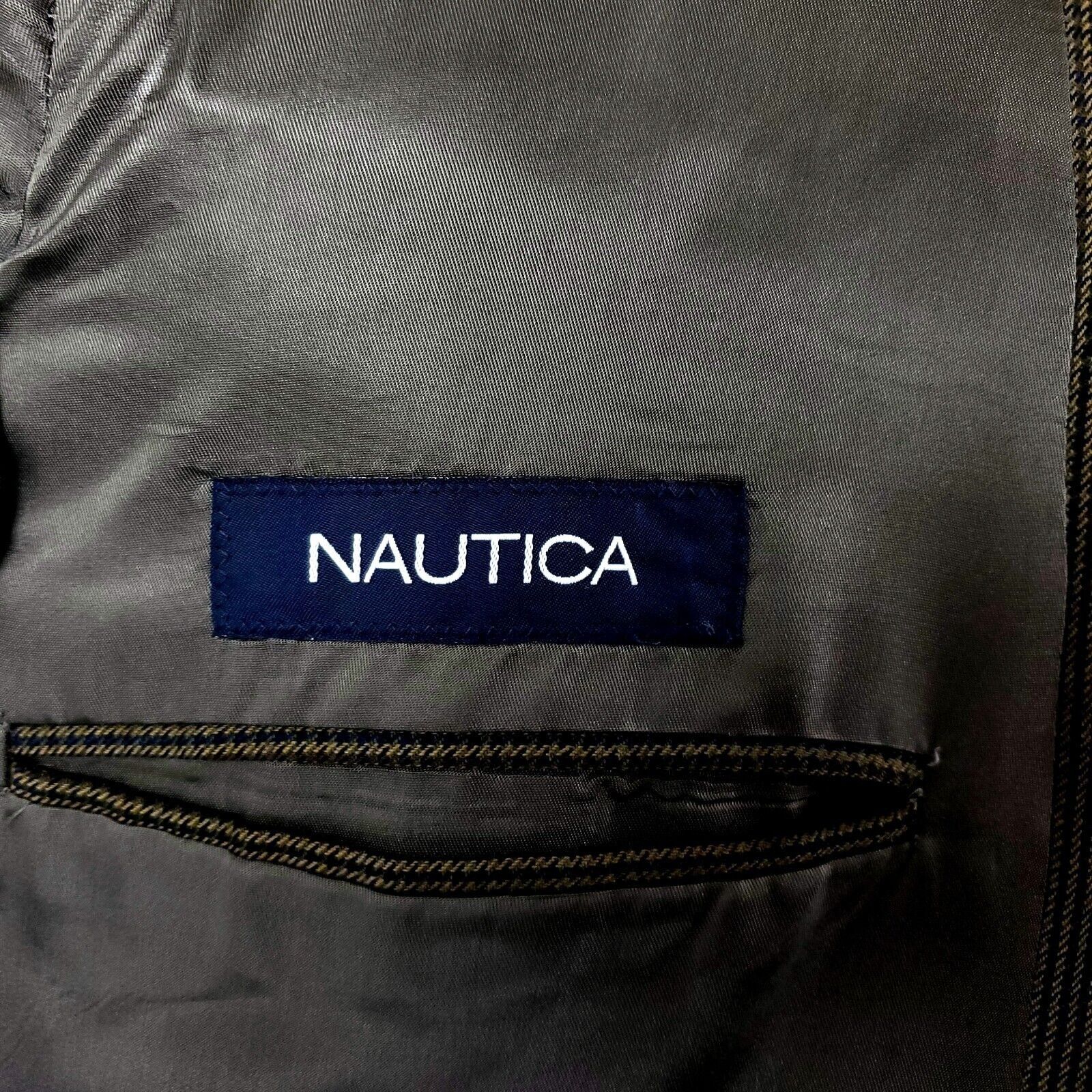 Nautica Nautica Wool 3 Button Blazer 42L Dark Beige Houndstooth Wind Size 42L - 7 Thumbnail