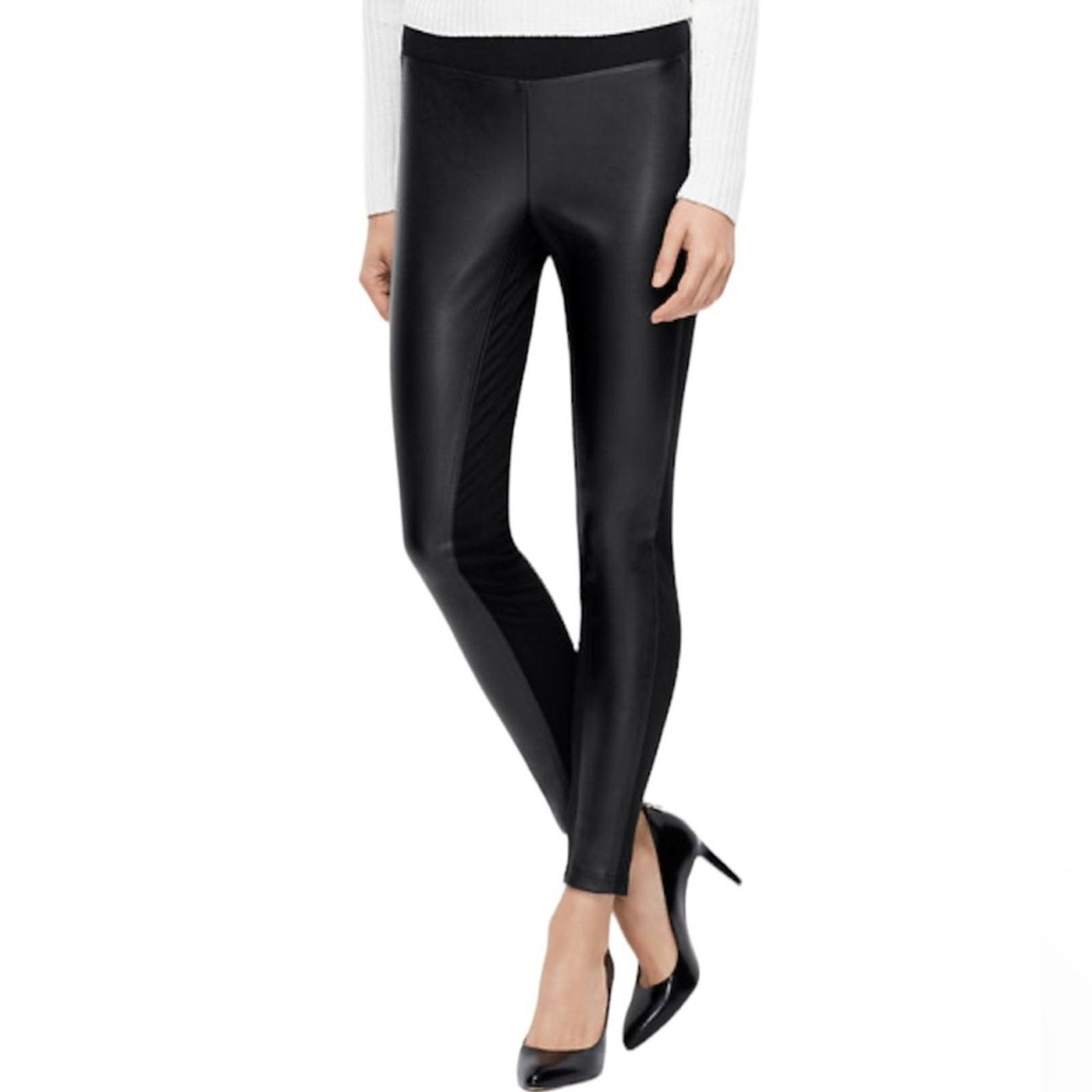 Ann Taylor Ann Taylor Faux Leather Ponte Leggings Black Size XS Size 30" / US 8 / IT 44 - 1 Thumbnail