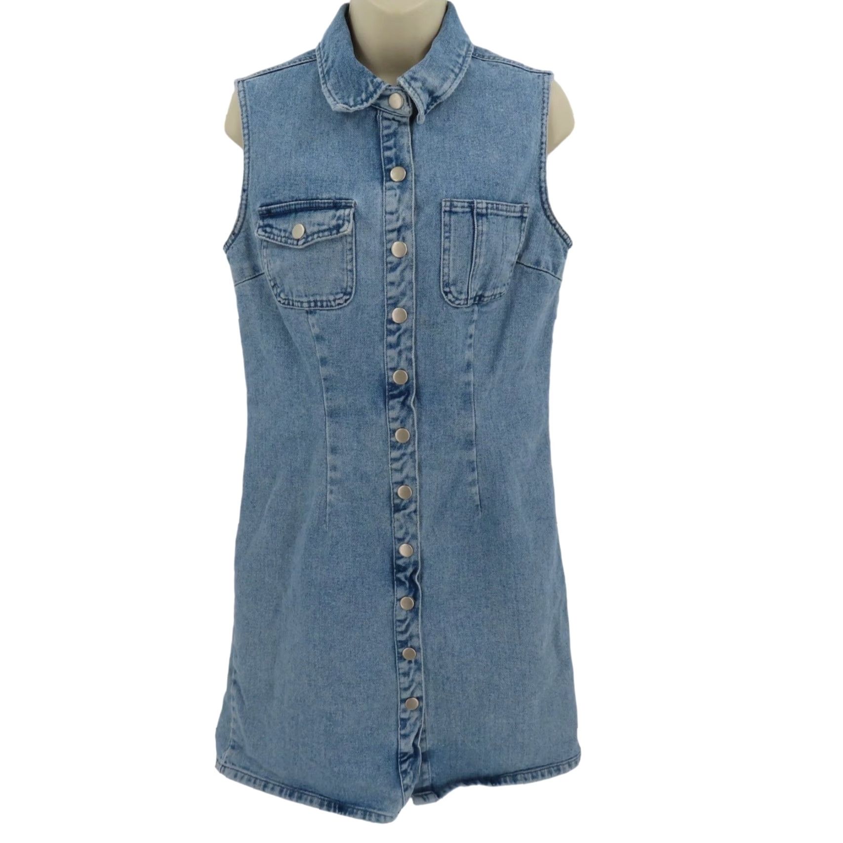 Vintage VINTAGE Newport News Jeansology Women 10 Collared Sleeveless Blue Denim Jean Snap Dress Dress Tank Size 32" / US 10 / IT 46 - 2 Thumbnail