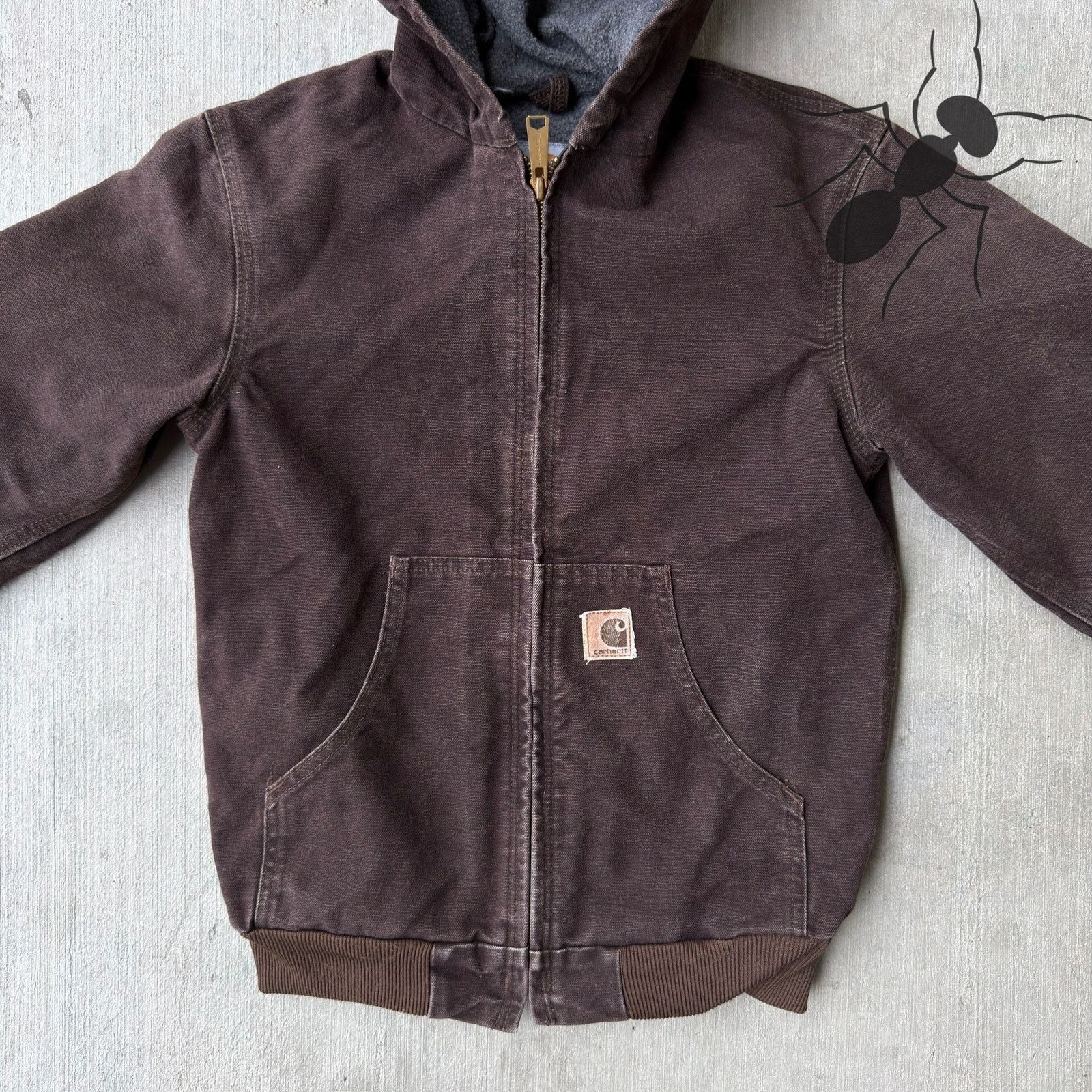 Carhartt × Vintage Carhartt YOUTH J159 DKB brown hooded work wear jacket Size US XS / EU 42 / 0 - 2 Thumbnail