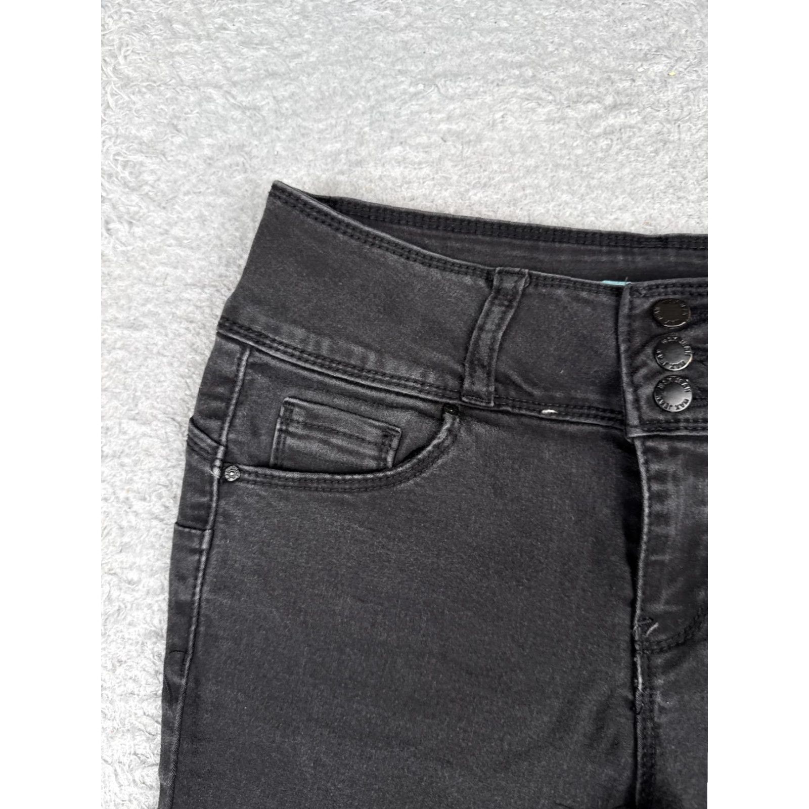 Vintage Wax Jean Shorts Juniors 7 Black Denim High Rise Cut-Off Raw Hem Stretch Womens Size 28" / US 6 / IT 42 - 4 Thumbnail