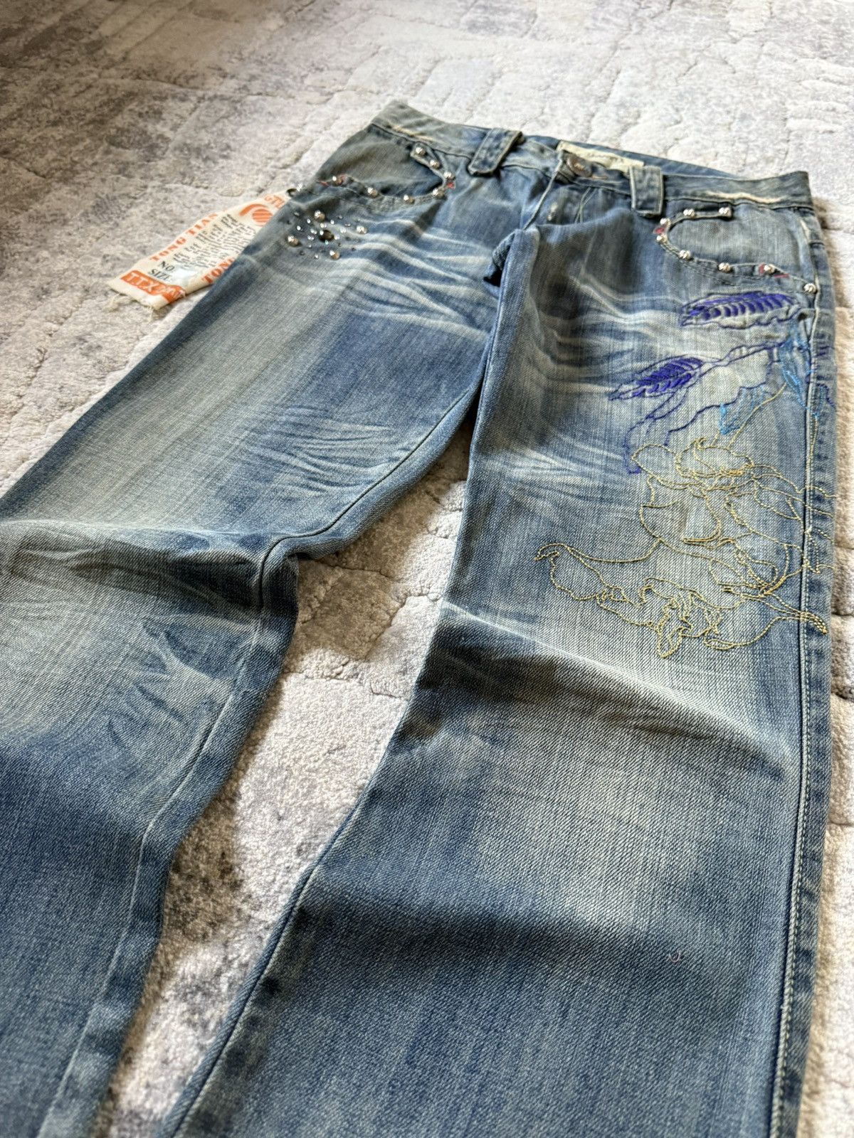If Six Was Nine Studded Gemstone Claw Mark Muddy Wash Japanese Flared Jeans Size US 29 - 15 Thumbnail