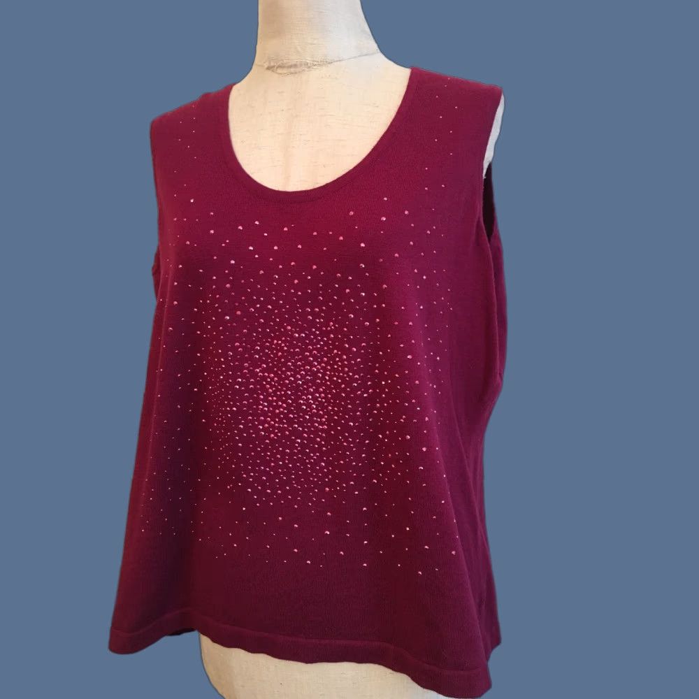 Vintage VINTAGE Randolph Duke Sleeveless Tank Shell Women's 1X Fuschia Embellished Cotton Blend 53% cotton 40% viscose 7% nylon Tank Women 1X Pink Sh Size XL / US 12-14 / IT 48-50 - 1 Thumbnail