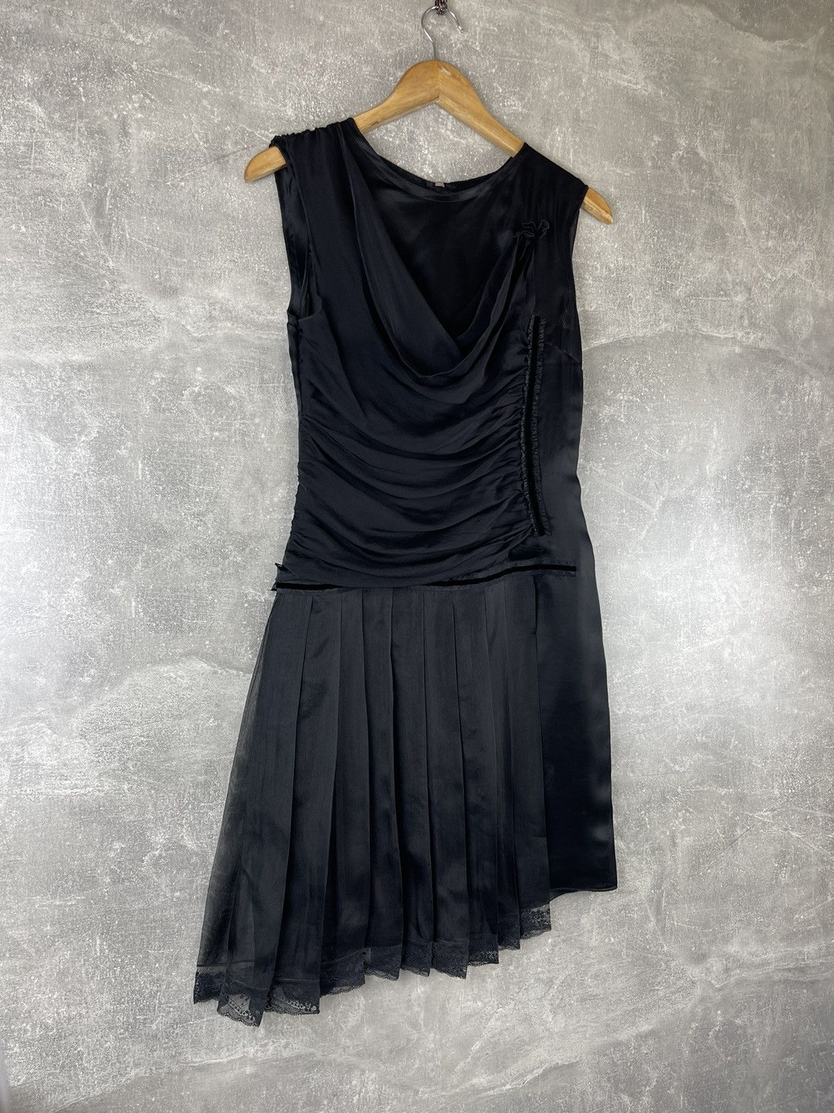 Dolce & Gabbana Dolce & Gabbana Black Silk Asymmetric Pleated Cocktail Dress Size S / US 4 / IT 40 - 2 Thumbnail
