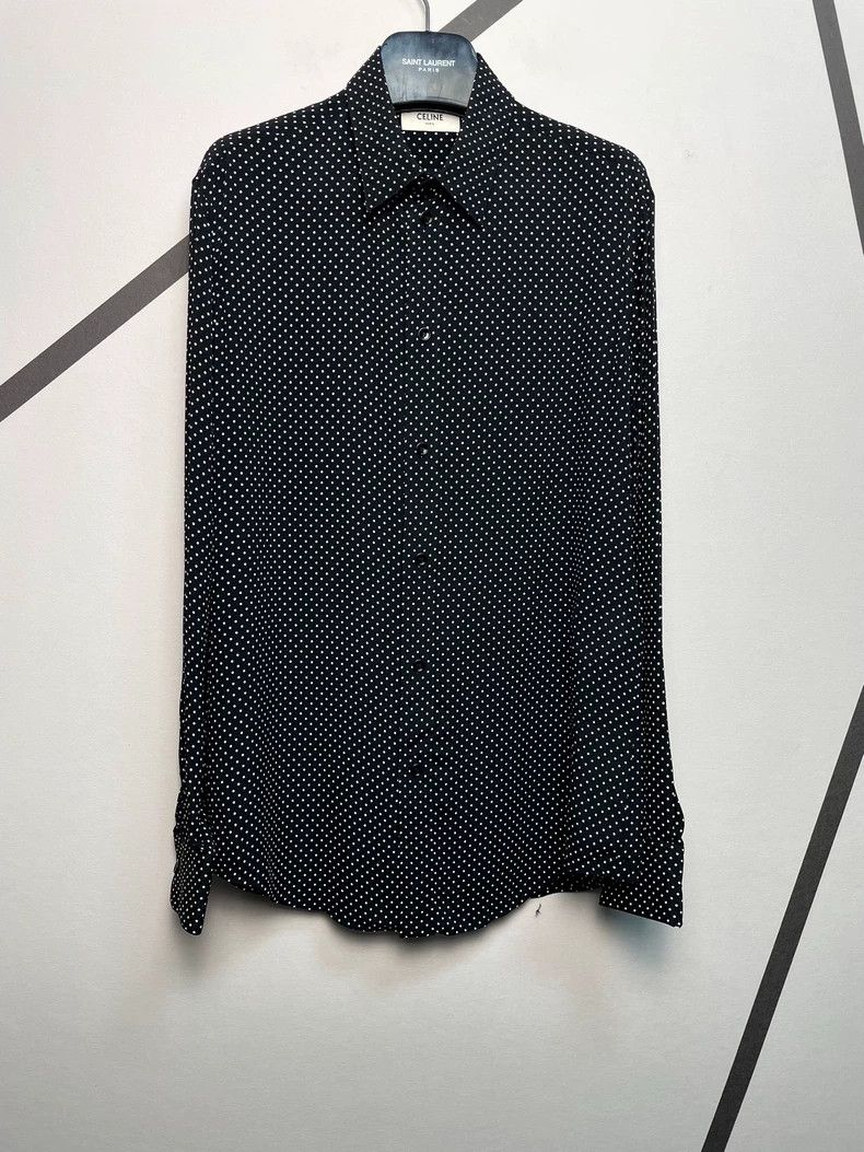 Celine Celine Black Polka Dot Silk Button-Up Shirt - dmc Size US M / EU 48-50 / 2 - 1 Thumbnail