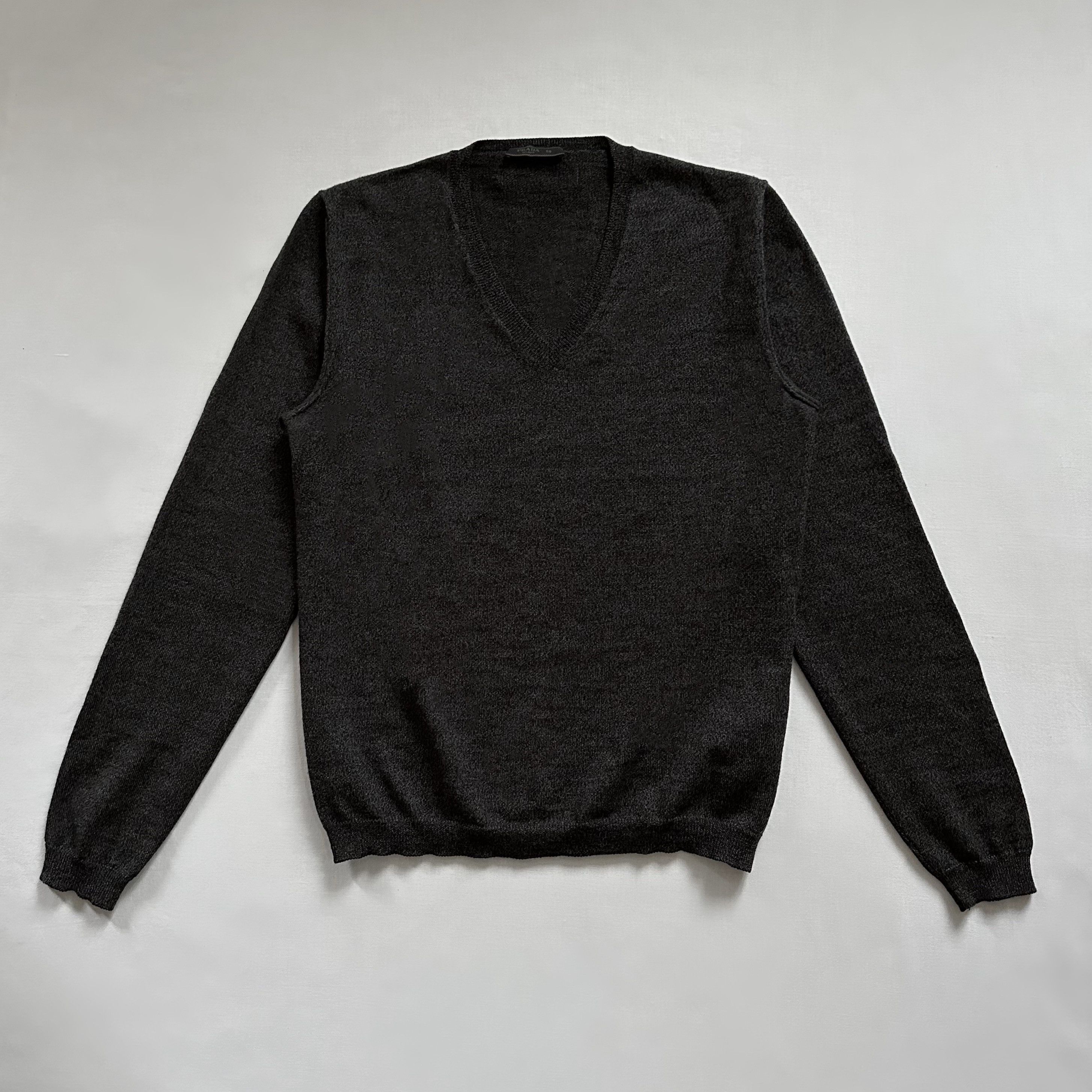 image of Prada Milano V-Neck Sweater Jumper in Grey, Men's (Size Medium)