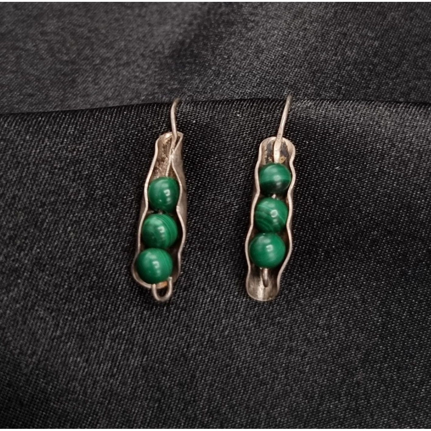 Vintage Vintage Early 2000's Malachite 925 Sterling Silver Earrings Size ONE SIZE - 2 Thumbnail