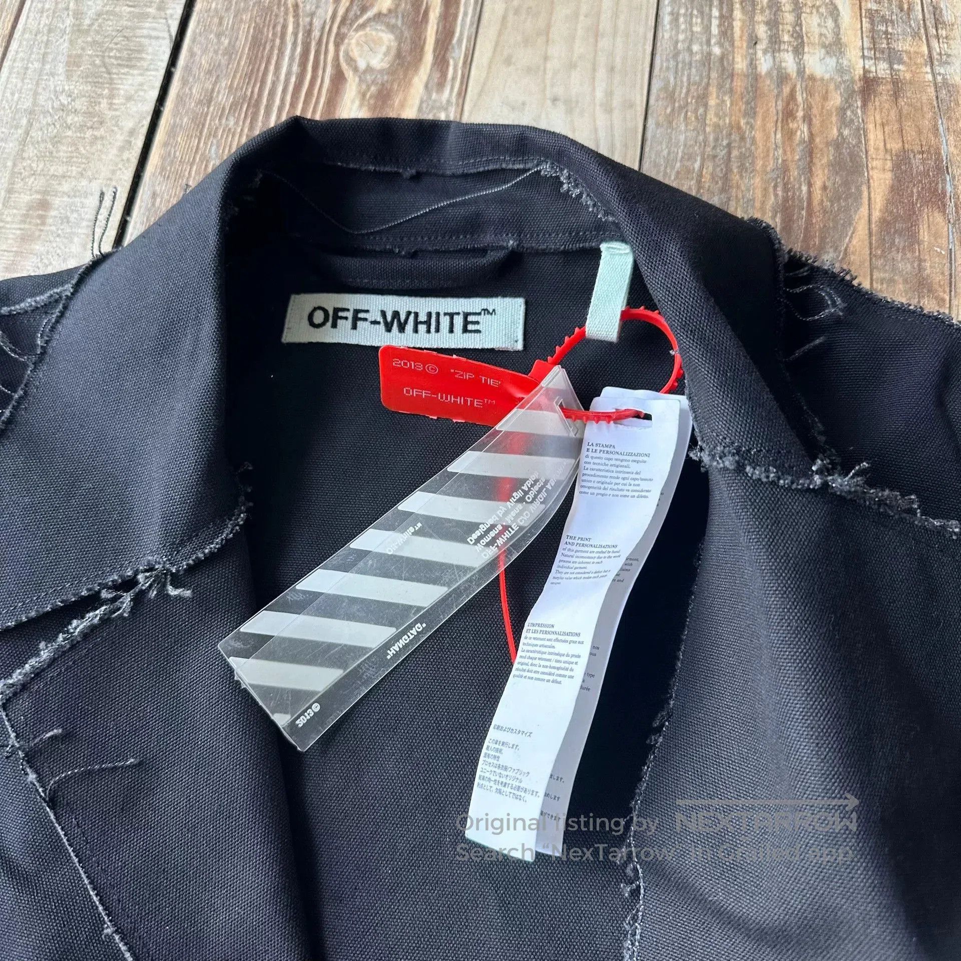 Off-White OFF White Black Distressed Fringe Back Stripe Pocket Coat. Size US M / EU 48-50 / 2 - 4 Thumbnail