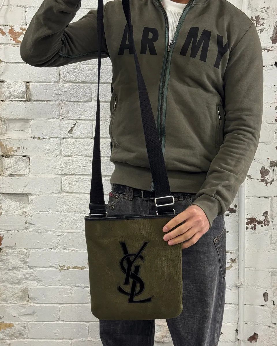 Yves Saint Laurent Saint Laurent Khaki Canvas YSL Logo Messenger Bag Size ONE SIZE - 3 Thumbnail