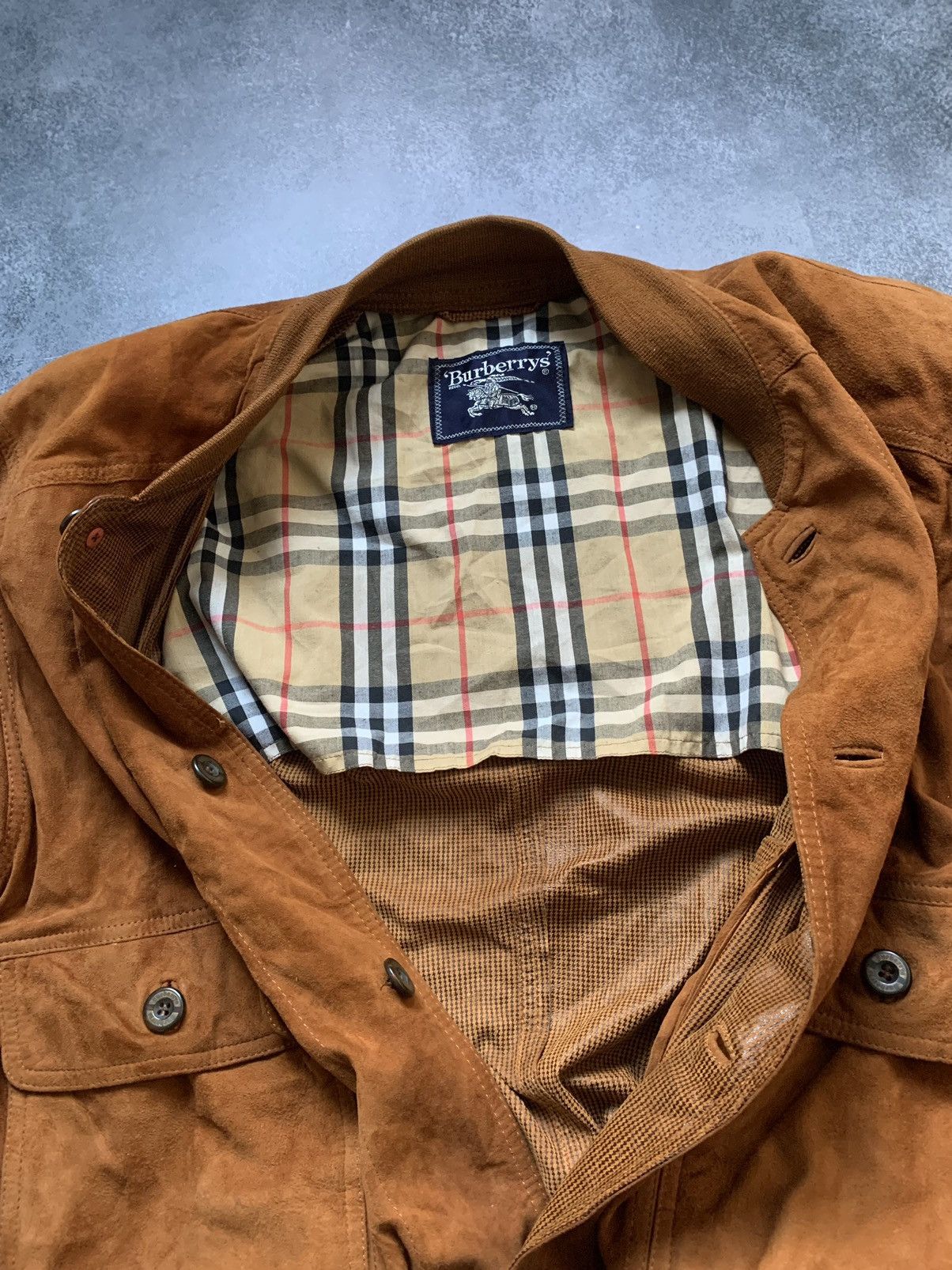 Burberry × Vintage Vintage burberrys suede leather check brown bomber jacket Size US L / EU 52-54 / 3 - 8 Thumbnail
