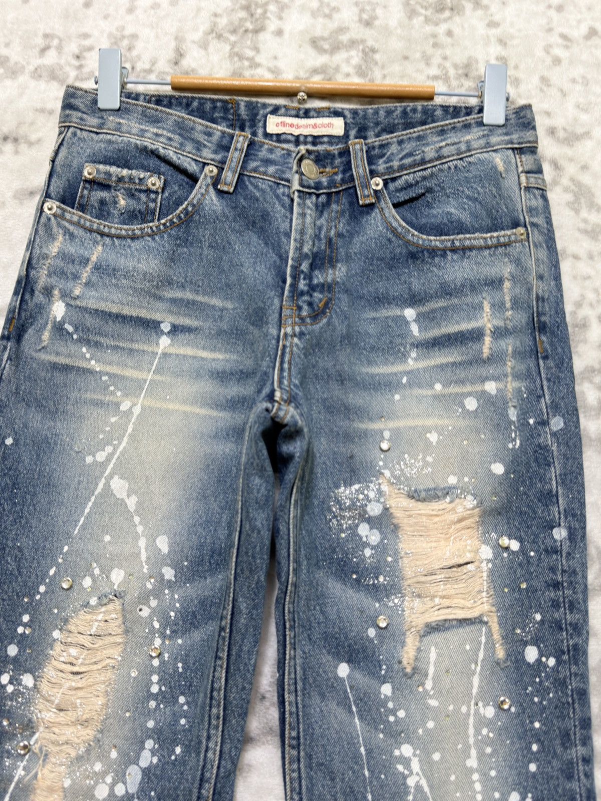 Hysteric Glamour Flared CFLINE Paint Splash Glitter Distress Low Rise Denim Size US 27 - 3 Thumbnail