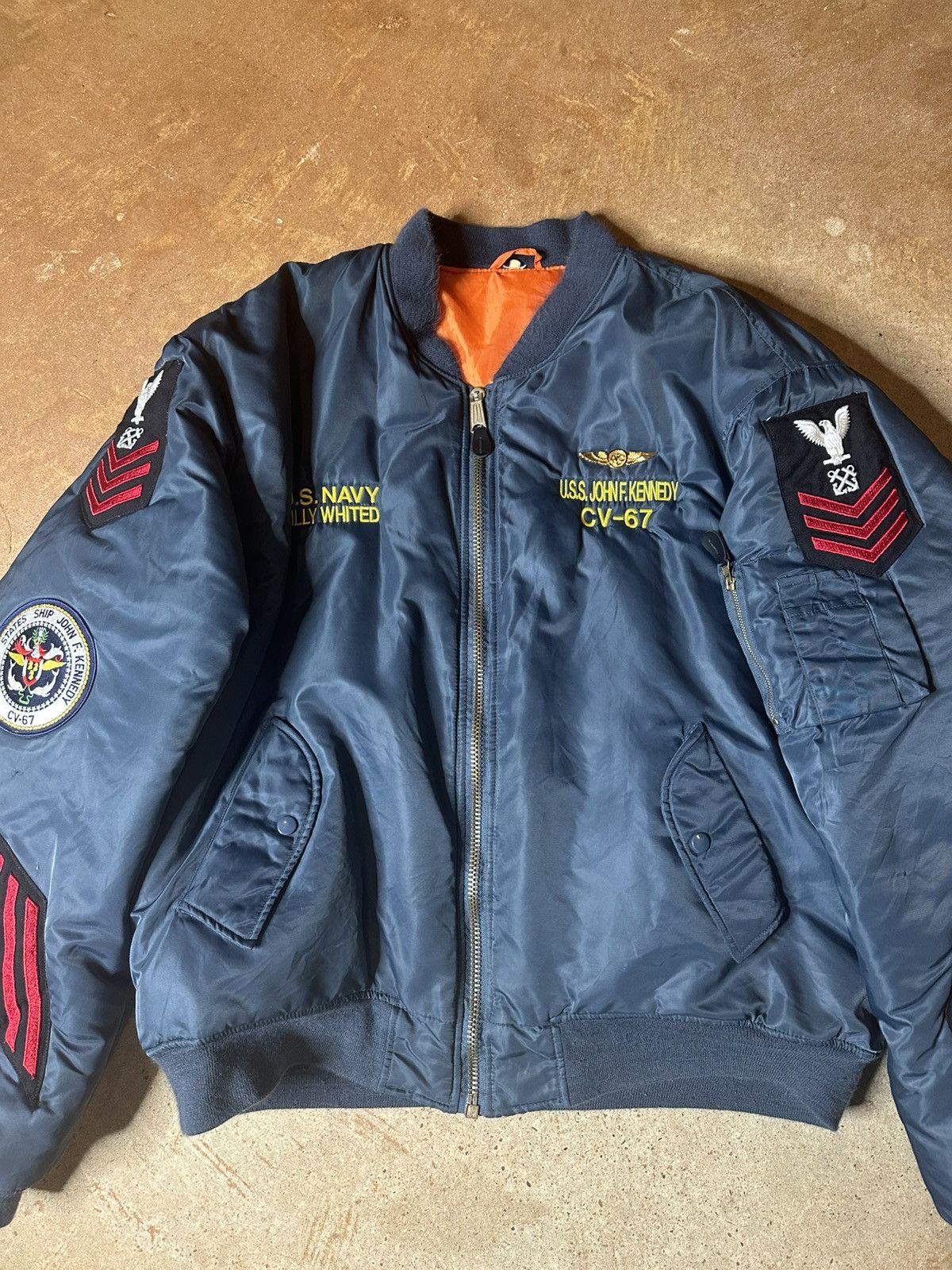 Vintage Oversized 90s Navy Bomber Jacket Size US XXL / EU 58 / 5 - 3 Thumbnail