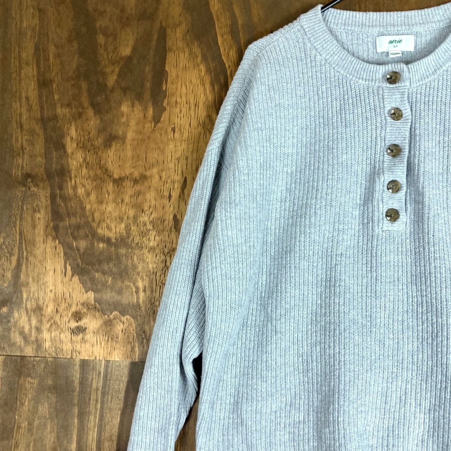 Vintage Aerie Womens Sweater Gray Pullover Ribbed Henley Long Sleeve 100% Cotton Small Size S / US 4 / IT 40 - 4 Thumbnail