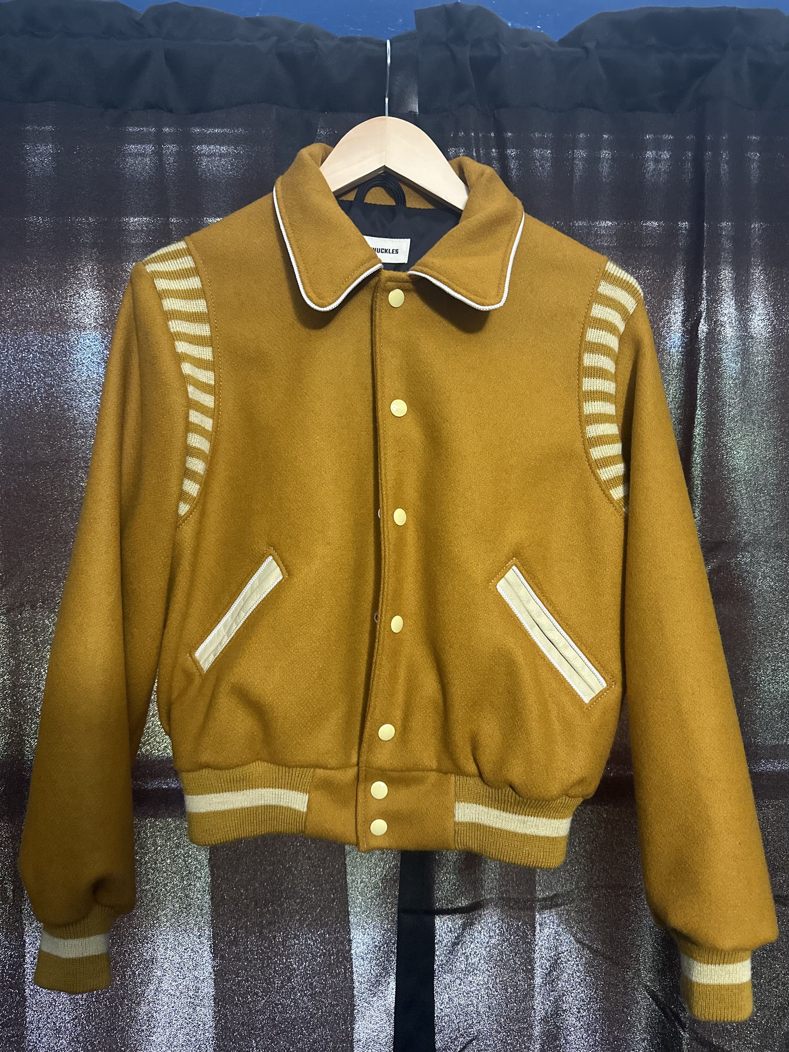 image of Bare Knuckles Wool Varsity Jacket in Golden Yellow, Men's (Size Small)