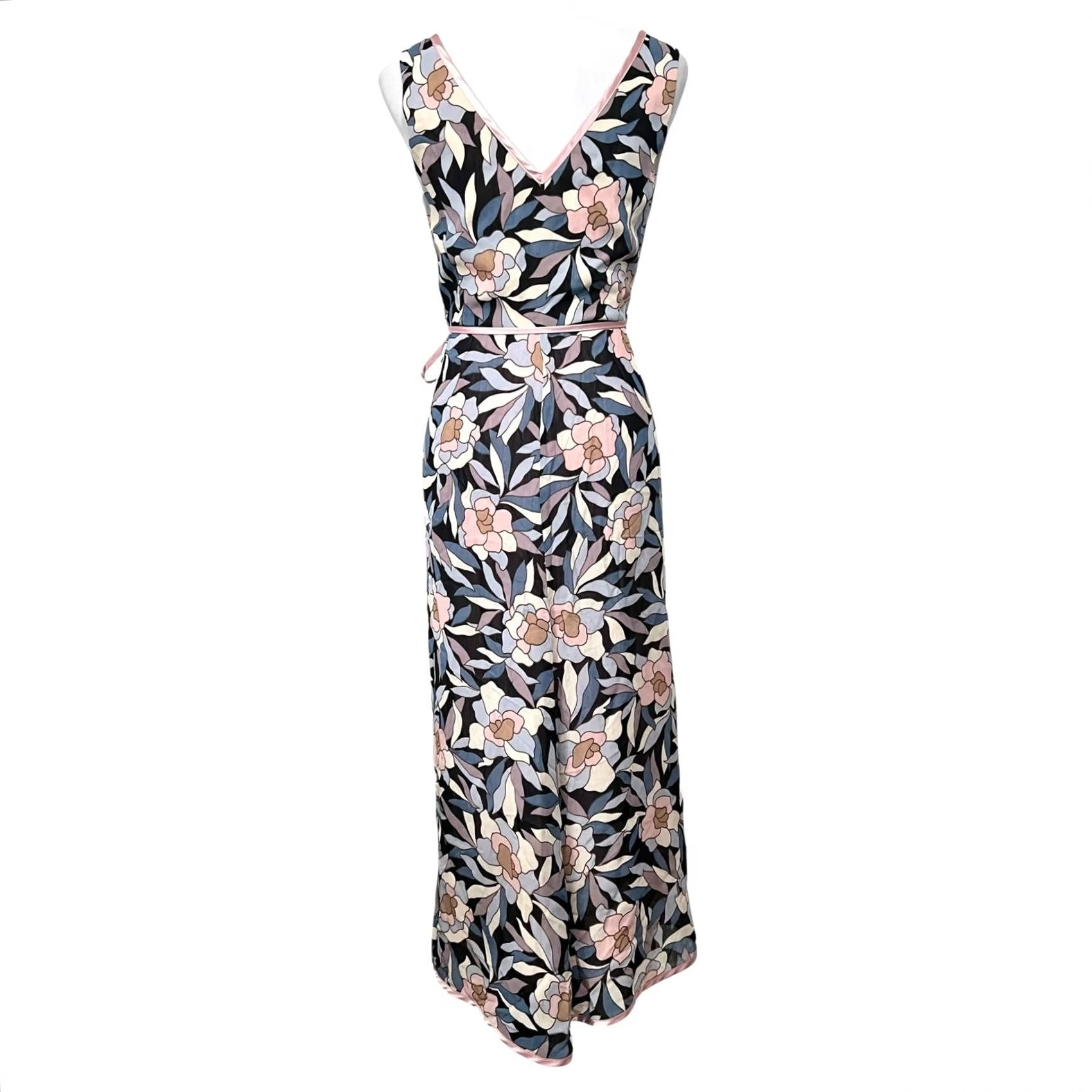 Vintage Vintage Moods Floral Wrap Dress Sleeveless Midi Pink Blue Crepe Size 4 Lined Womens Size S / US 4 / IT 40 - 5 Thumbnail