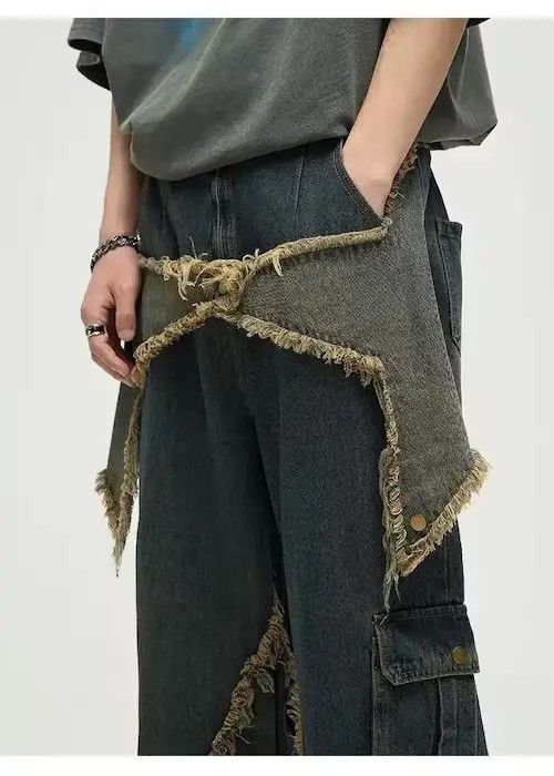 Japanese Brand × Jean Star Patch Hombre Distressed Baggy Jean Pant Size US 32 / EU 48 - 2 Thumbnail