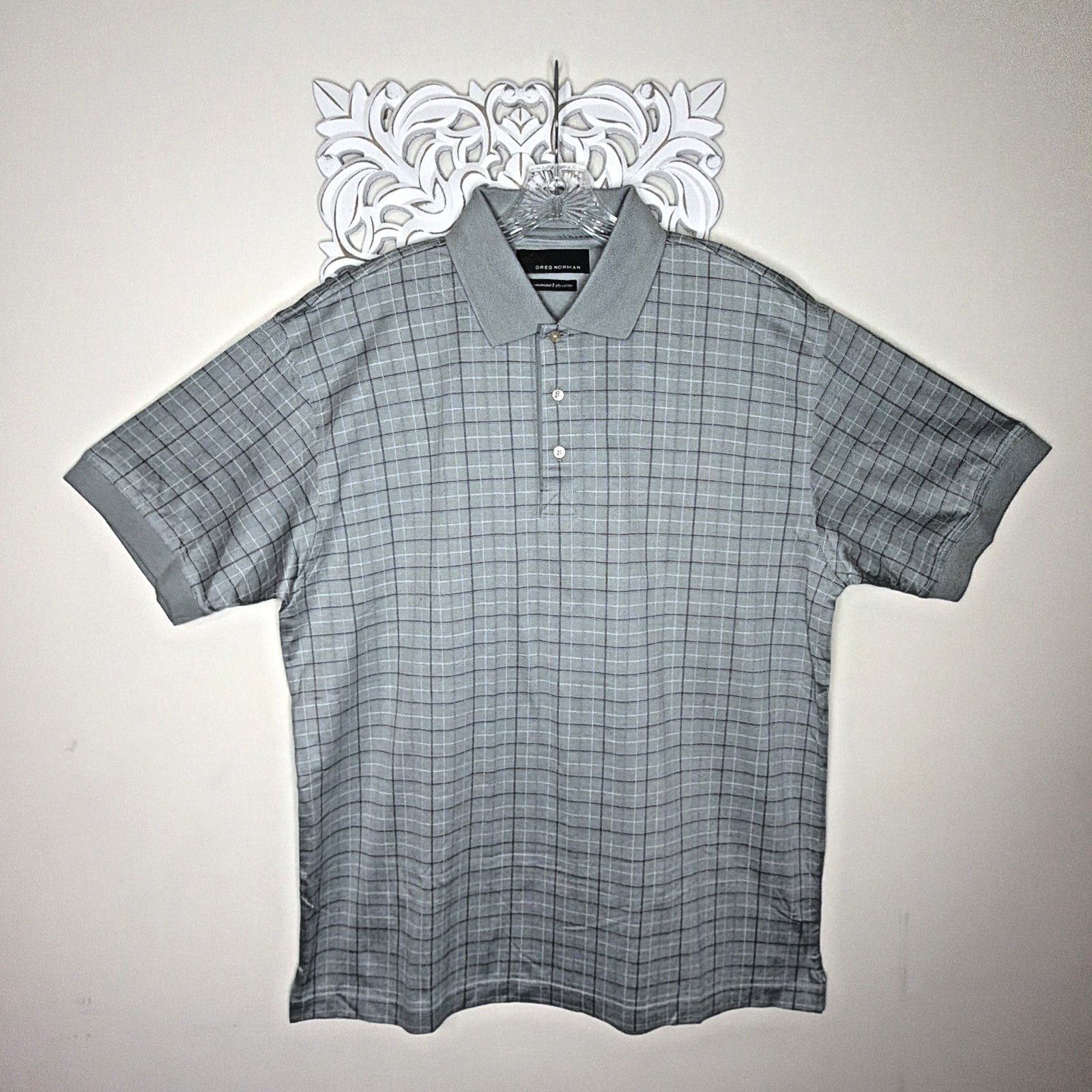 Greg Norman GREG NORMAN L Shirt Mercerized COTTON Polo GRAY Plaid NWT Size US L / EU 52-54 / 3 - 1 Thumbnail