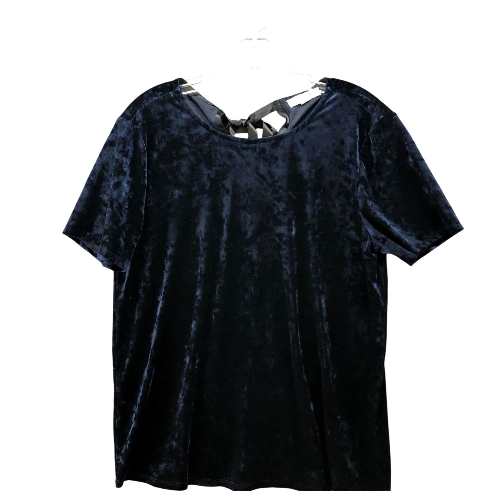Velvet Beach Lunch Lounge Velvet Short Sleeve Top Womens M Dark Blue Tie Back Blouse Size M / US 6-8 / IT 42-44 - 2 Thumbnail