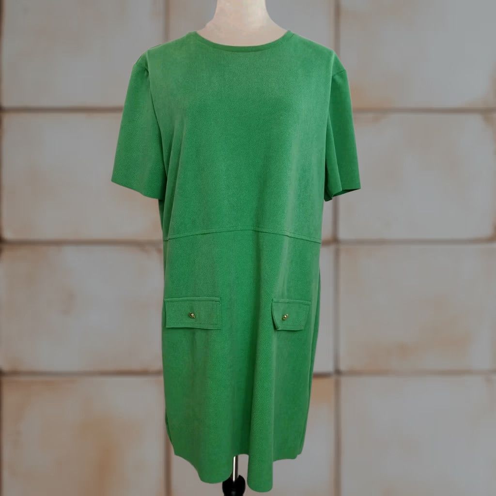 green shift dress zara Zara Mini Womens M Short Sleeve Gold Button Pockets HEELS