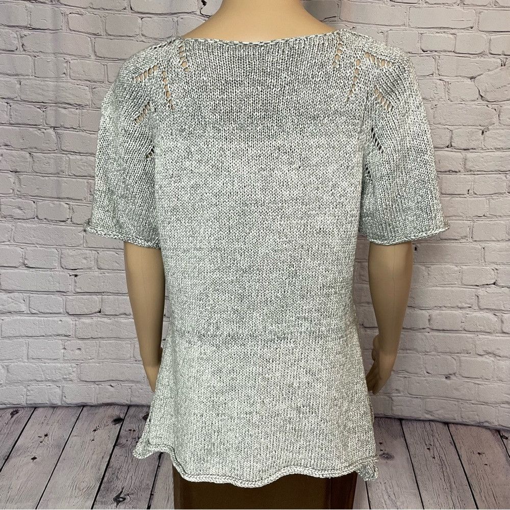 Handmade Hand Knit Linen Blend Short Sleeve Grey Melange Top Size S Size ONE SIZE - 6 Thumbnail
