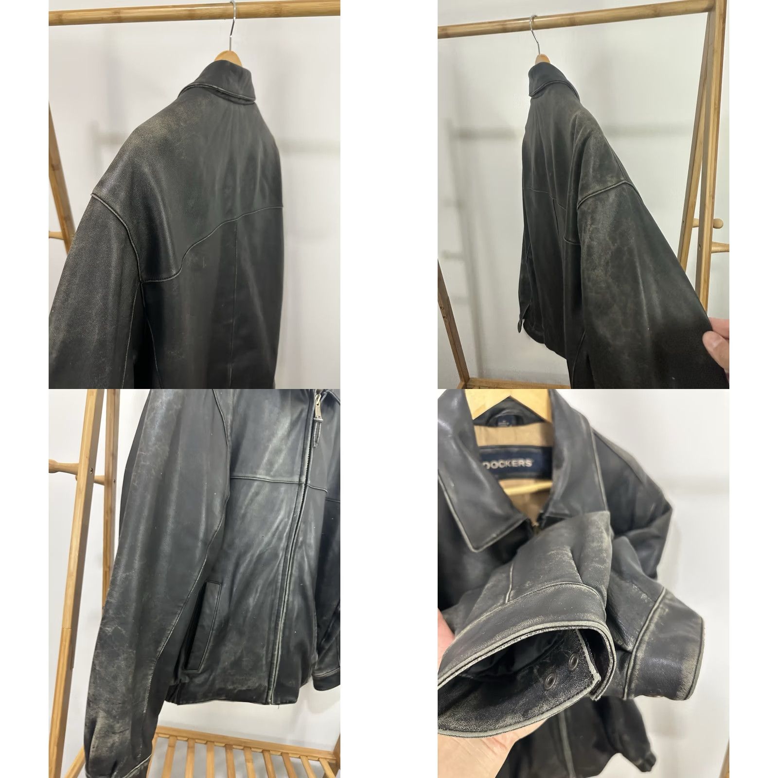 Dockers VTG Dockers Leather Bomber Jacket M Black Weathered Faded Distressed 90s Mens Jacket Size US M / EU 48-50 / 2 - 8 Thumbnail