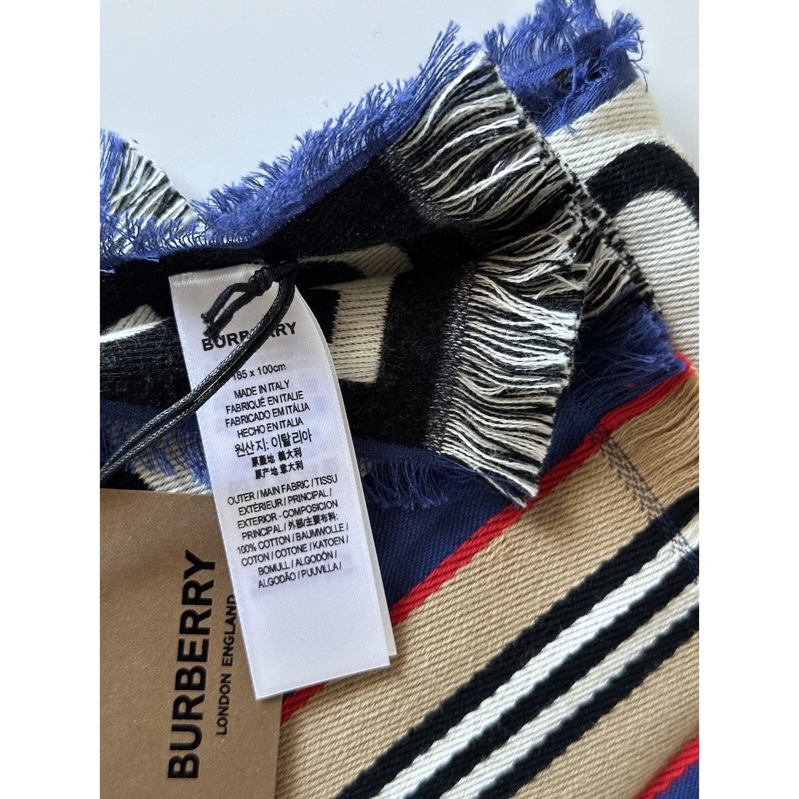 Burberry NWT $470 Burberry Cotton Scarf Denim Blue 185x100 8067360 Size ONE SIZE - 9 Thumbnail