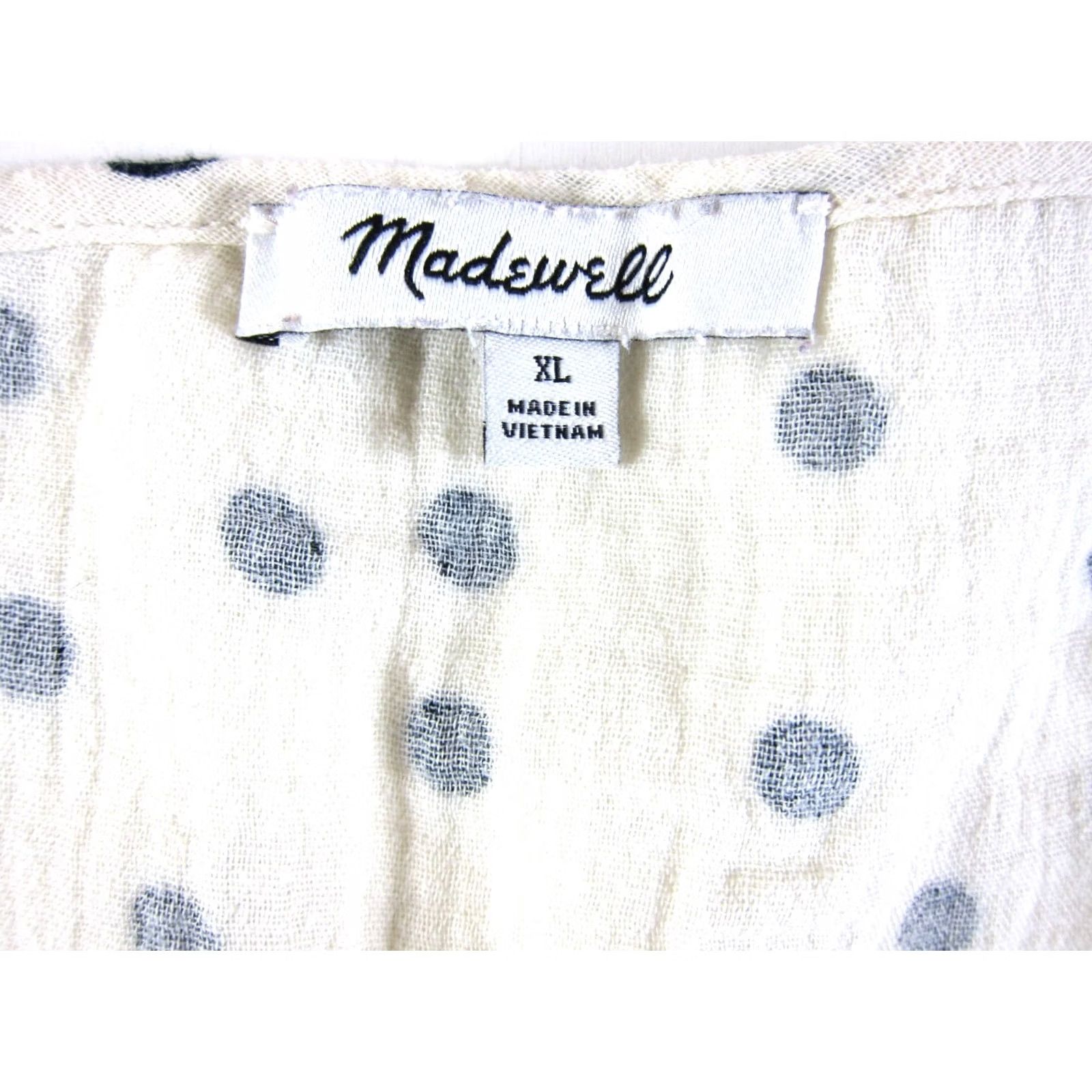 Madewell Madewell Dress Cotton Gauze Ivory Black Polka Dot Smock Pocket Ruffle Sleeve XL Size XL / US 12-14 / IT 48-50 - 3 Thumbnail