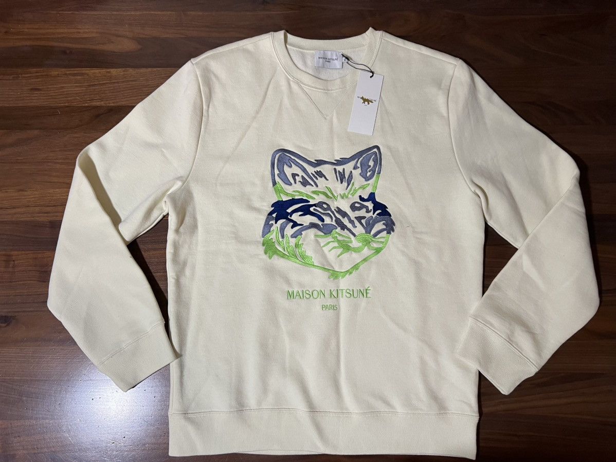 Maison Kitsune MAISON KITSUNÉ Big Fox Head Crewneck Sweatshirt in Ecru XXL Size US XXL / EU 58 / 5 - 1 Thumbnail