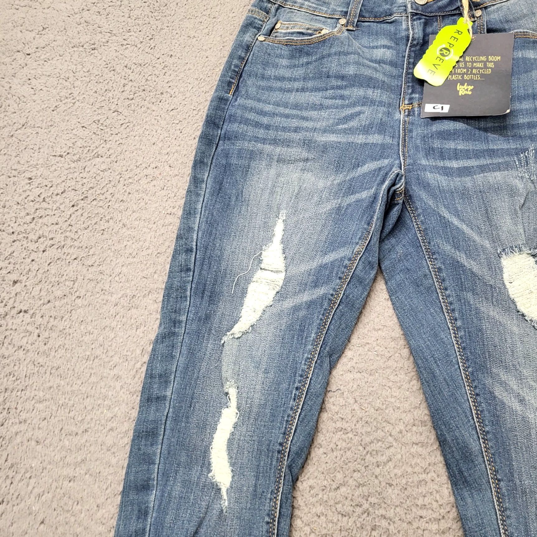 Vintage Indigo Rein Jeans Women 7/27 Denim Distressed High Rise Crop Slim Regular Blue 90s College City Vintage No Size 28" / US 6 / IT 42 - 6 Thumbnail