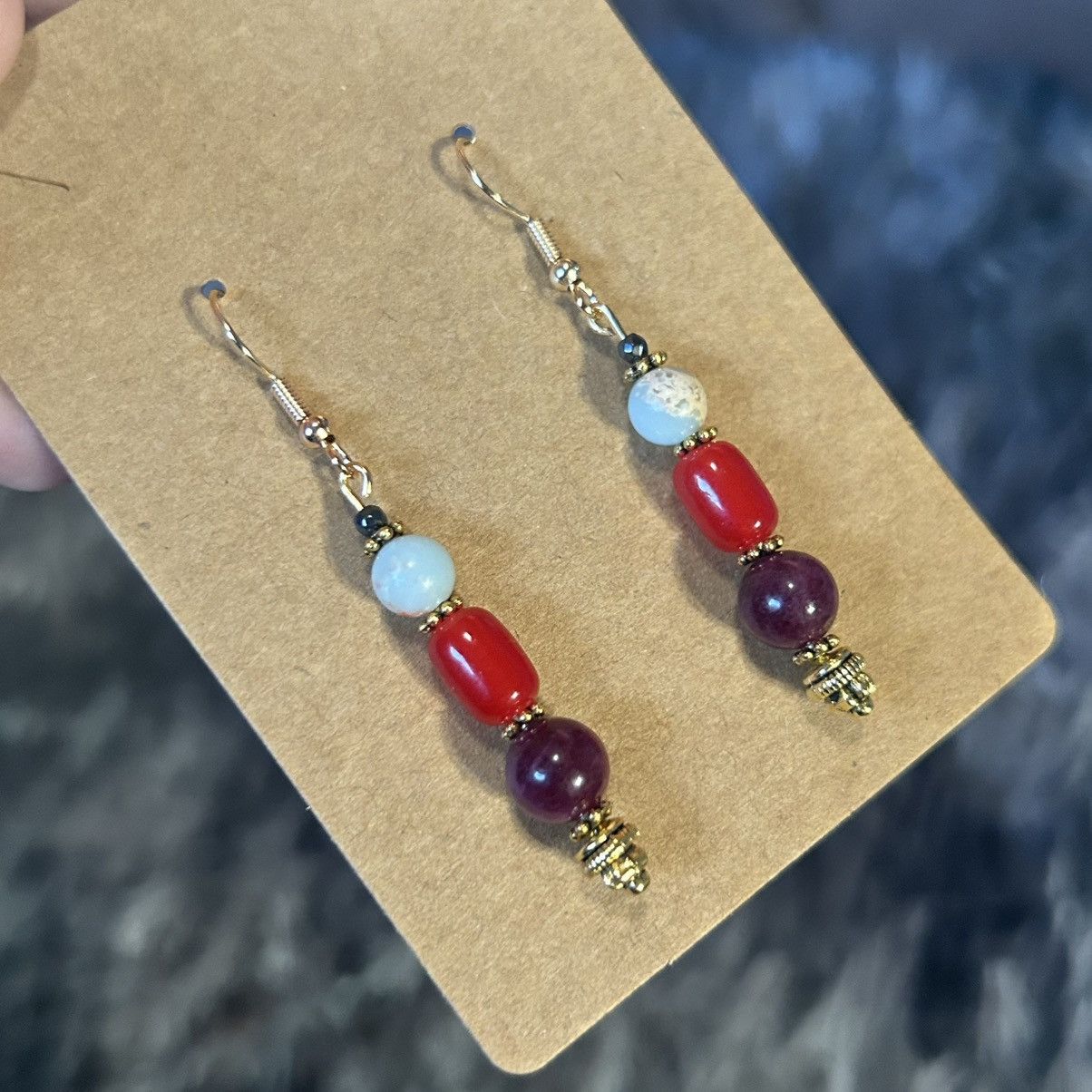 Handmade Handcrafted elegant genuine garnet agate earrings Size ONE SIZE - 1 Thumbnail