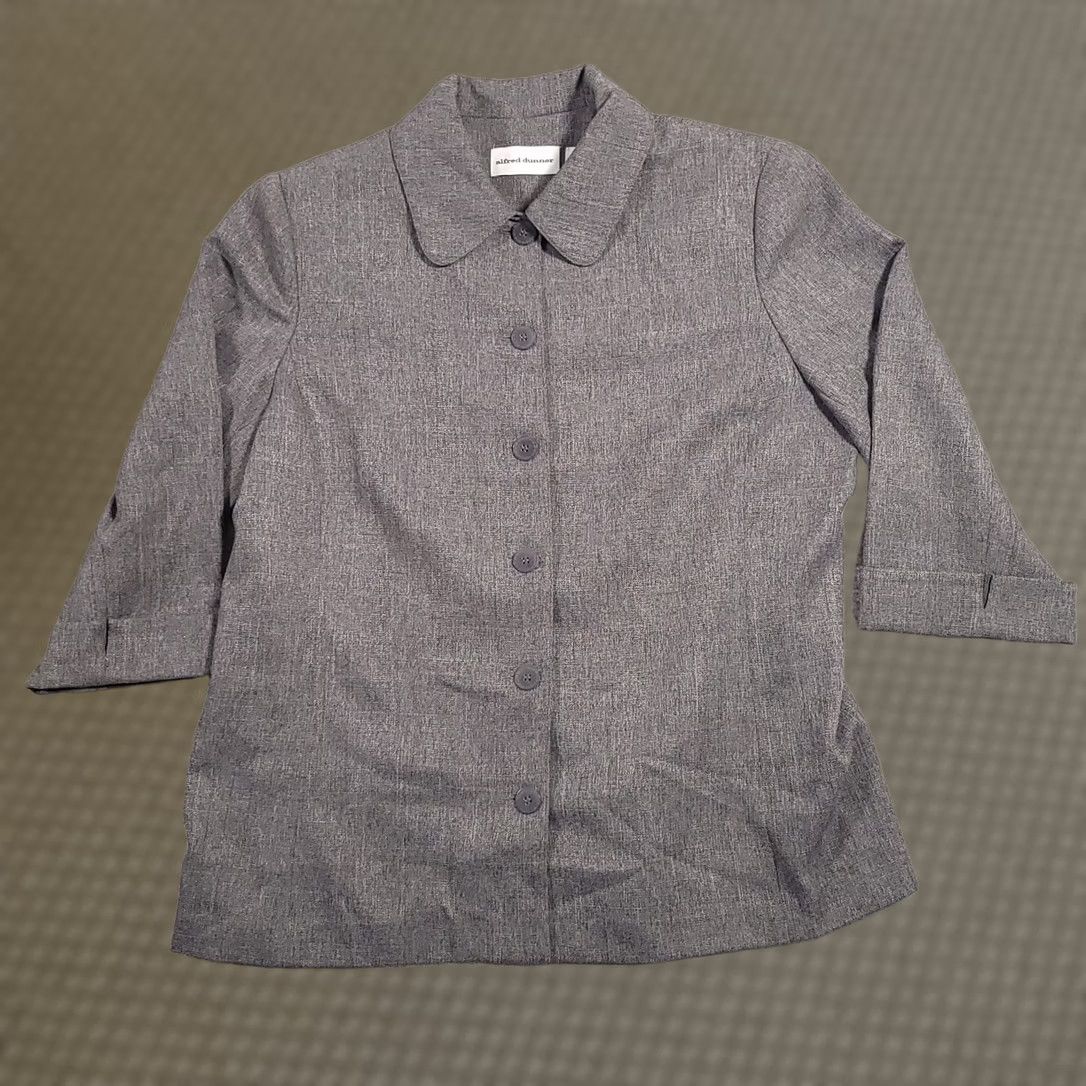 Vintage VINTAGE Alfred Dunner Blazer Shirt Jacket Women’s 12 Gray Shoulder Pads Button Up Size XL / US 12-14 / IT 48-50 - 1 Thumbnail