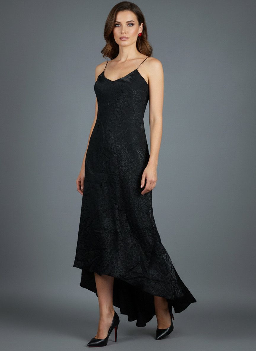 Vintage Lu Lu Fl'h maxi black textured evening dress made in France Size XS / US 0-2 / IT 36-38 - 1 Thumbnail