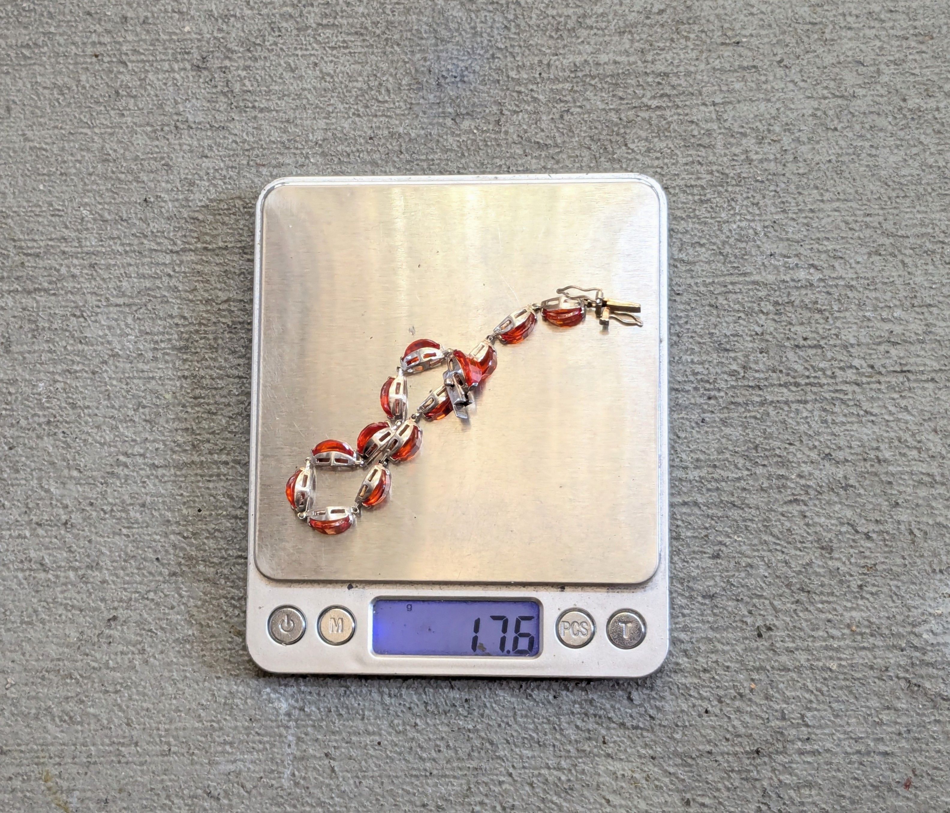 Other Sterling Silver Tennis Bracelet Orange Glass 7.25 Size ONE SIZE - 15 Thumbnail