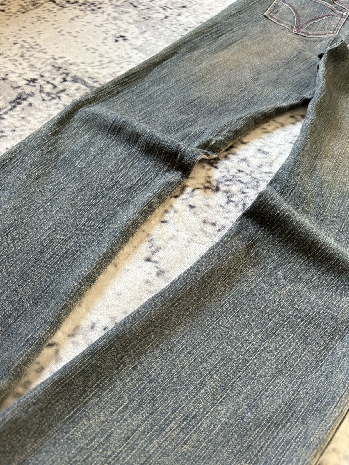 Japanese Brand Jouer Aux Echecs Mud Wash Patina Fade Studded Flared Jeans Size US 28 / EU 44 - 13 Thumbnail