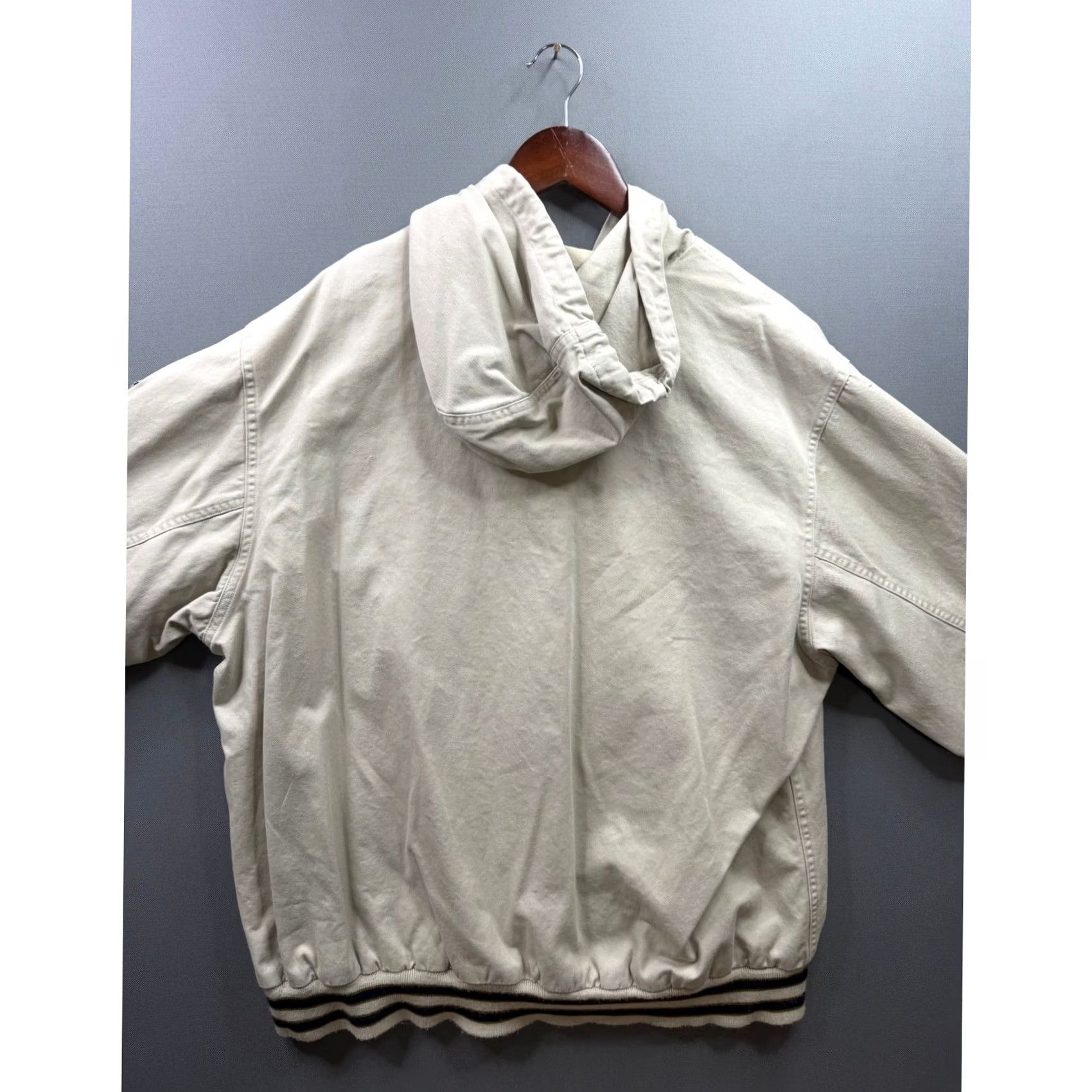 Vintage Arizona Jean Co Hooded Canvas Jacket Mens Beige Striped Trim Sleeve Patch L Size US 33 - 7 Thumbnail