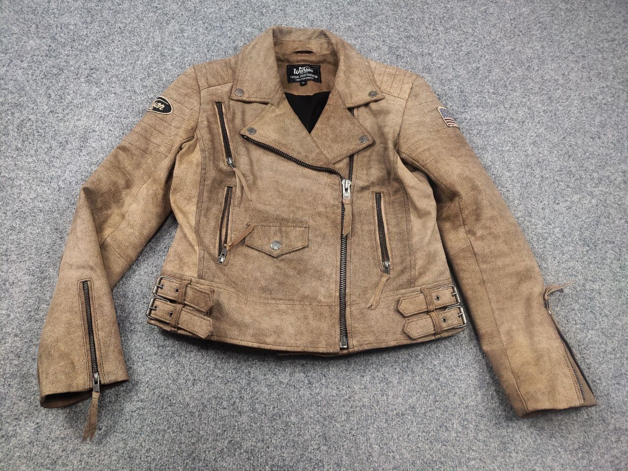Vintage Vintage Warson Police Perfecto Lamb leather Zip Tan jacket Size L / US 10 / IT 46 - 4 Thumbnail