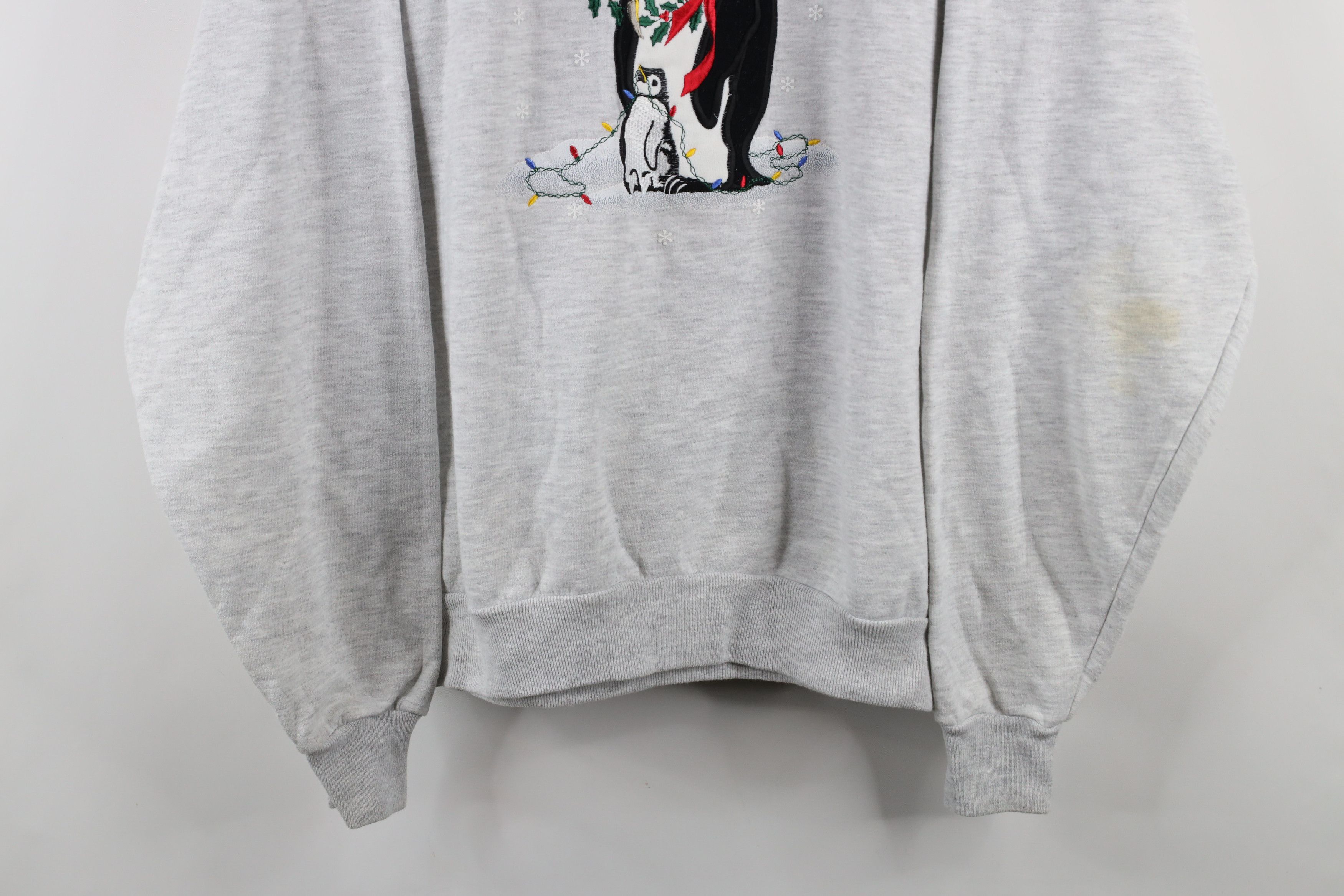 Vintage Vintage 90s Christmas Penguin Mock Neck Sweatshirt Gray USA Size XL / US 12-14 / IT 48-50 - 3 Thumbnail