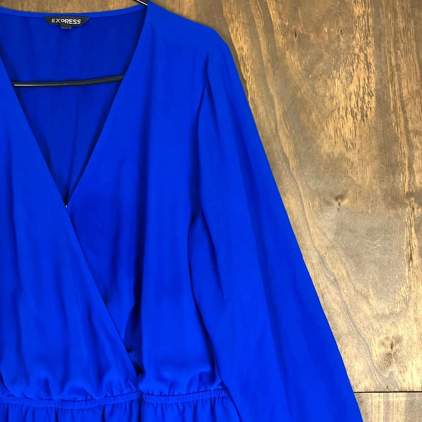 Express VINTAGE Express Dress Blue V-Neck Long Sleeve Midi Runched Waist Lined XL Size M / US 6-8 / IT 42-44 - 5 Thumbnail