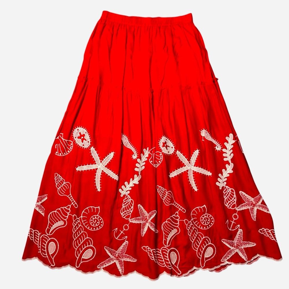 Other NWT New Laffair Red Embroidered Layered Maxi Skirt Size L Size 36" / US 14 / IT 50 - 1 Thumbnail