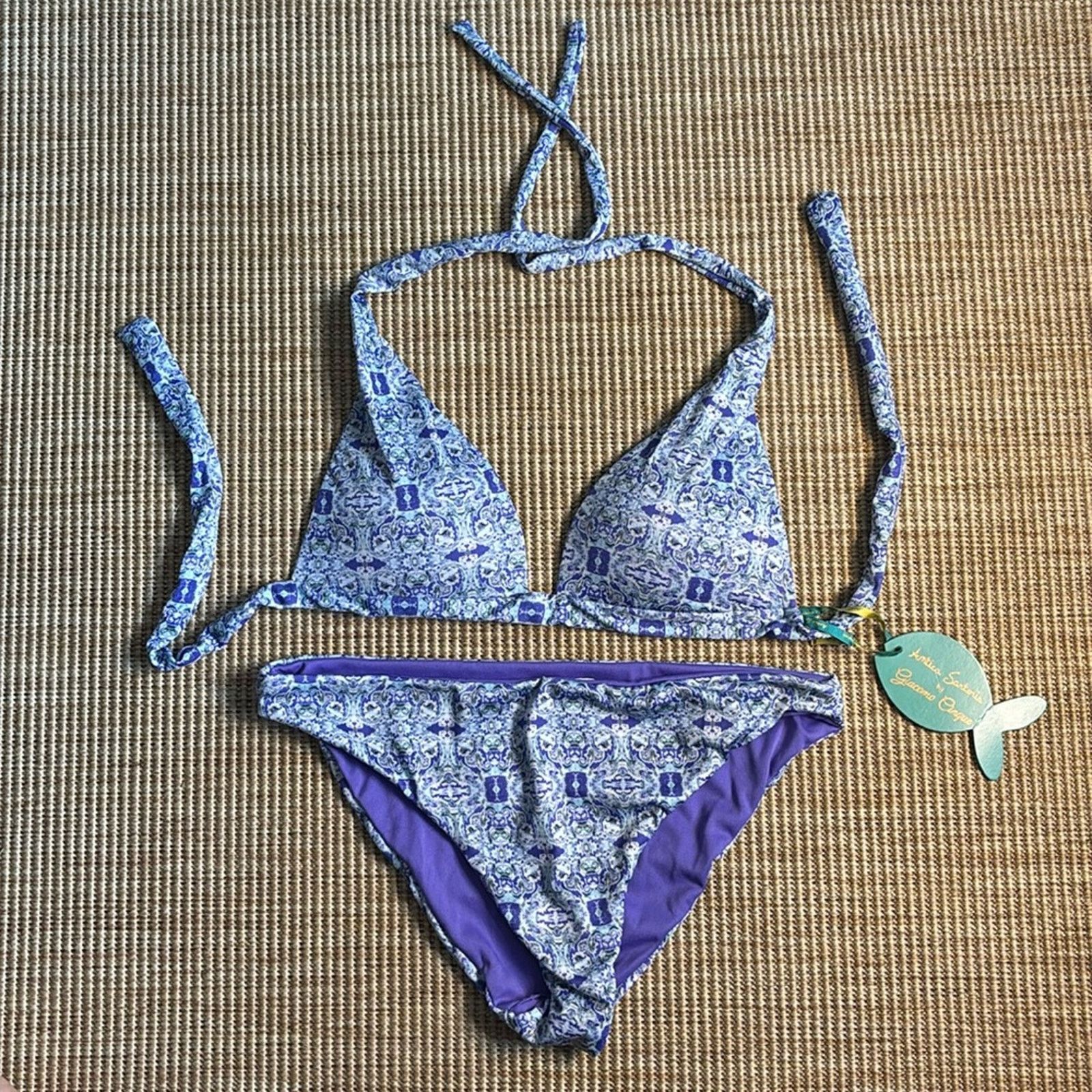Other NWT Antica Sartoria Positano Purple Blue Patterned Bikini M Size ONE SIZE - 1 Thumbnail
