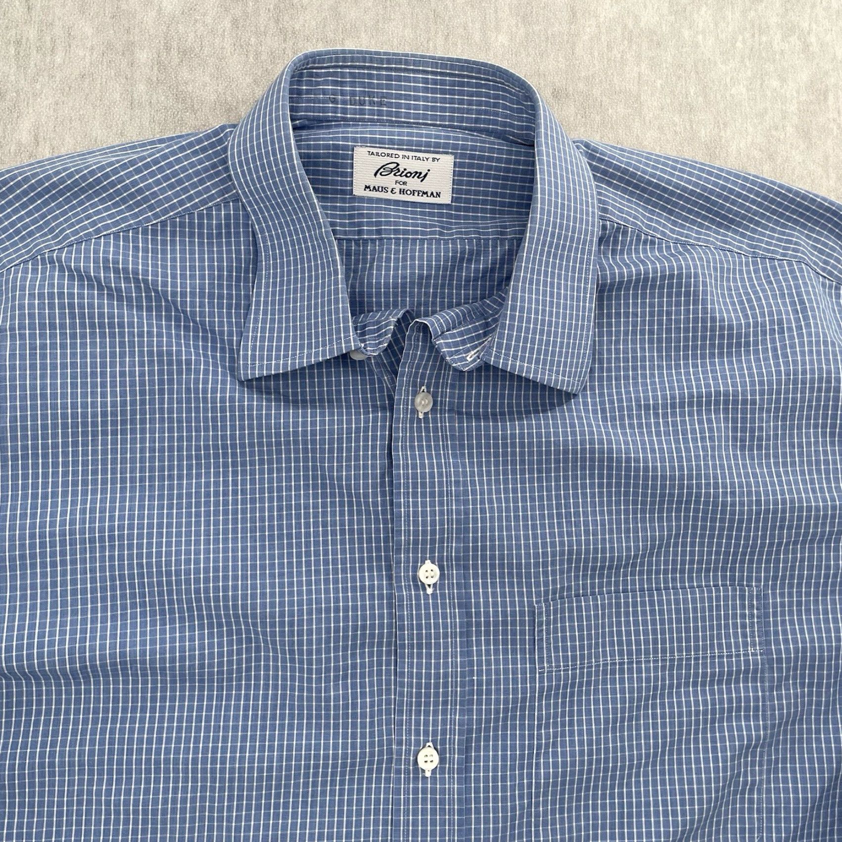 Brioni VINTAGE Brioni Shirt Men 17 Blue Check Long Sleeve Cotton Business Dresswear Italy Size US XL / EU 56 / 4 - 3 Thumbnail