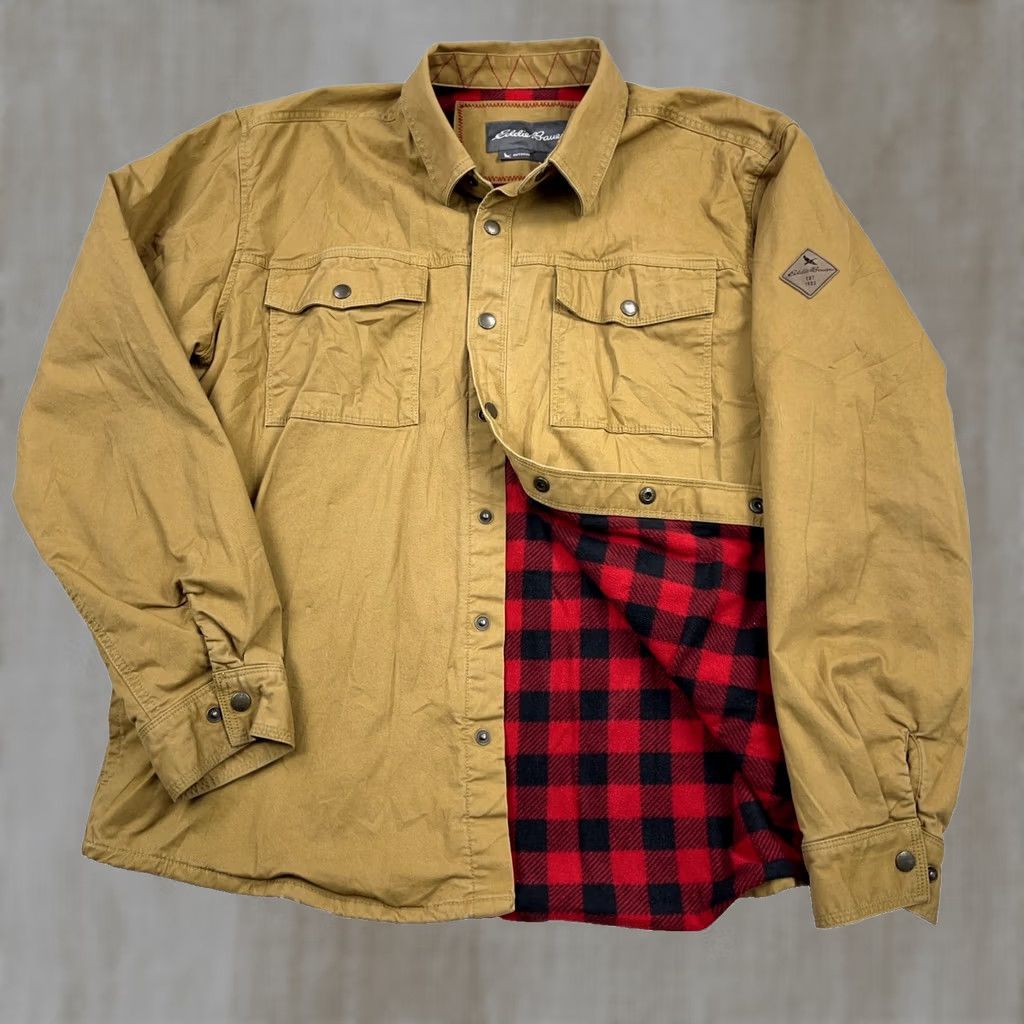 Eddie Bauer Eddie Bauer Shacket Men XL Brown Twill Fleece Lined Over Shirt Jacket Work Camp Size US XL / EU 56 / 4 - 1 Thumbnail
