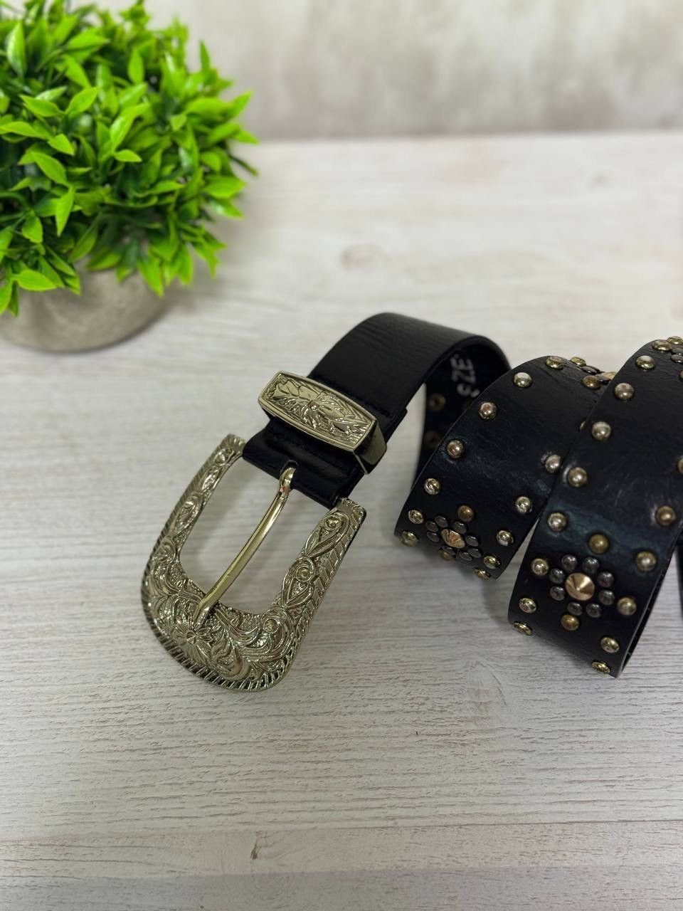 If Six Was Nine VTG Western Leather Belt Cowboy Y2K 00s USA Size 90 cm Size ONE SIZE - 3 Thumbnail