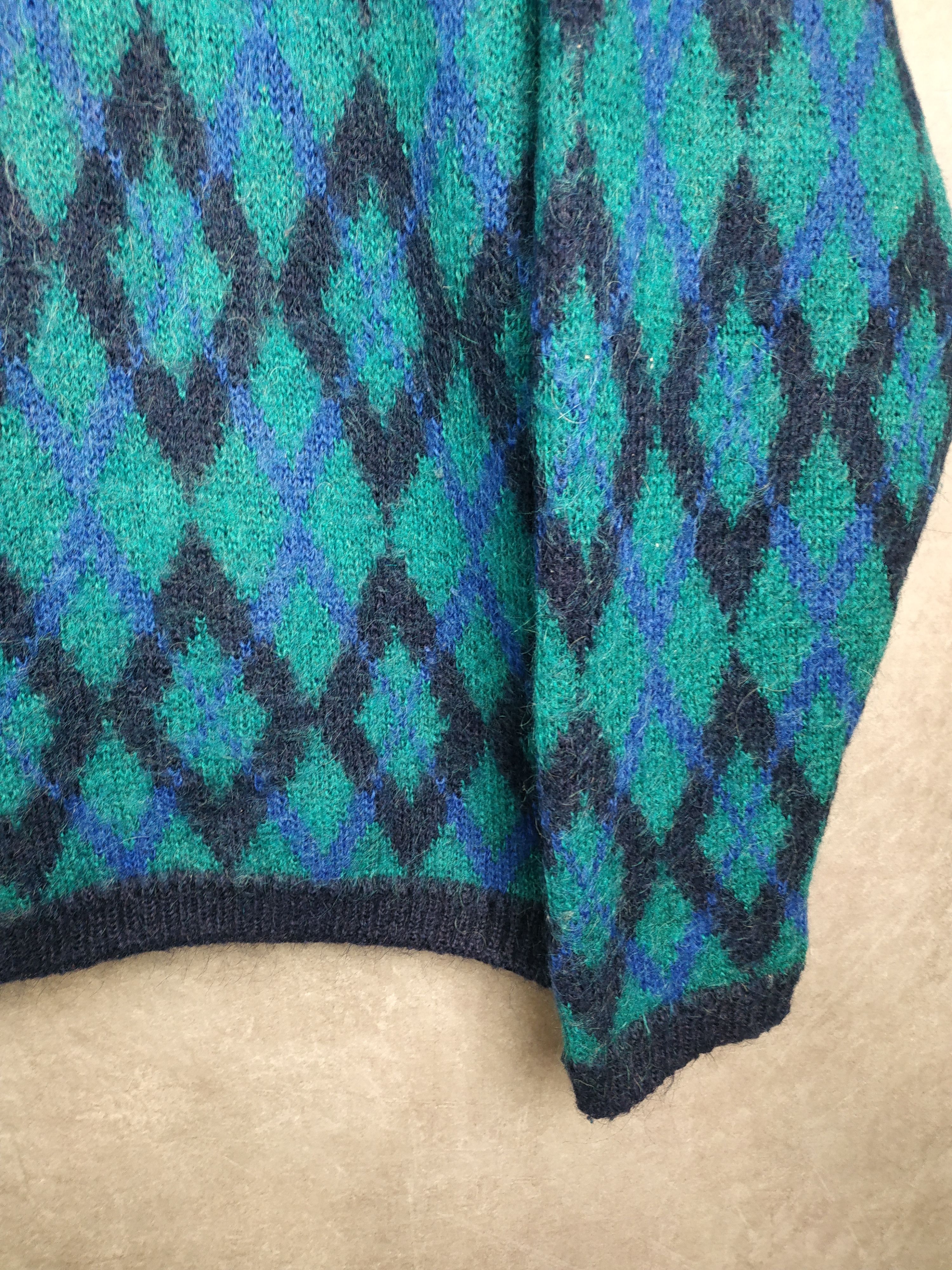Dale Of Norway Edinburgh Vintage 80s Blue Mohair Argyle Cardigan Size L / US 10 / IT 46 - 13 Thumbnail